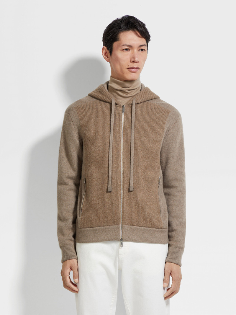 LIGHT TAUPE MÉLANGE OASI CASHMERE FULL ZIP HOODIE 4