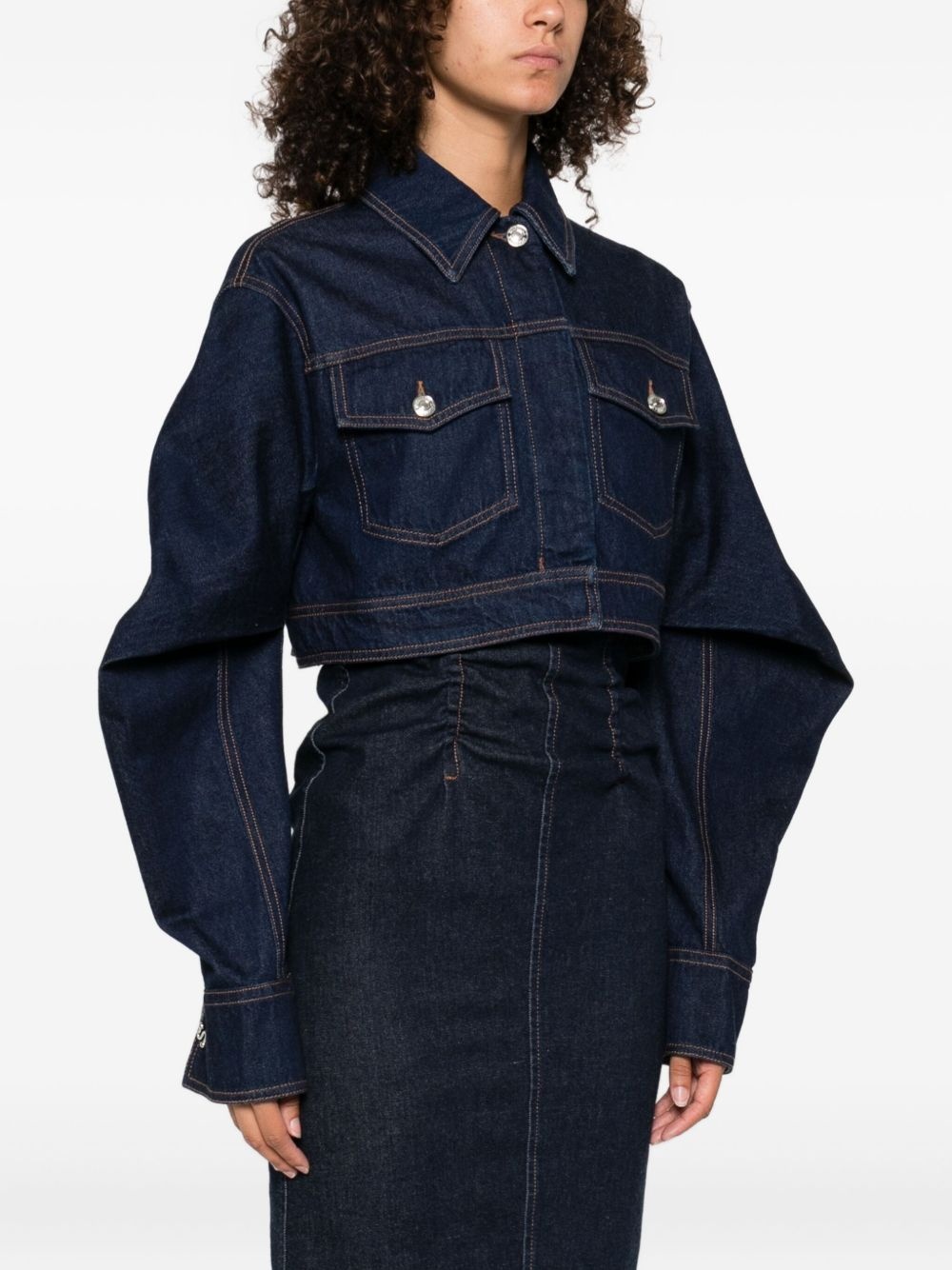 curved-sleeve denim jacket - 3
