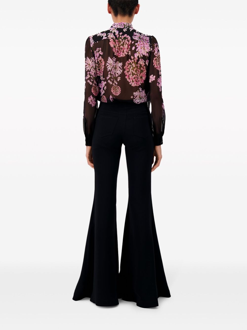 crepe-texture flared trousers - 3