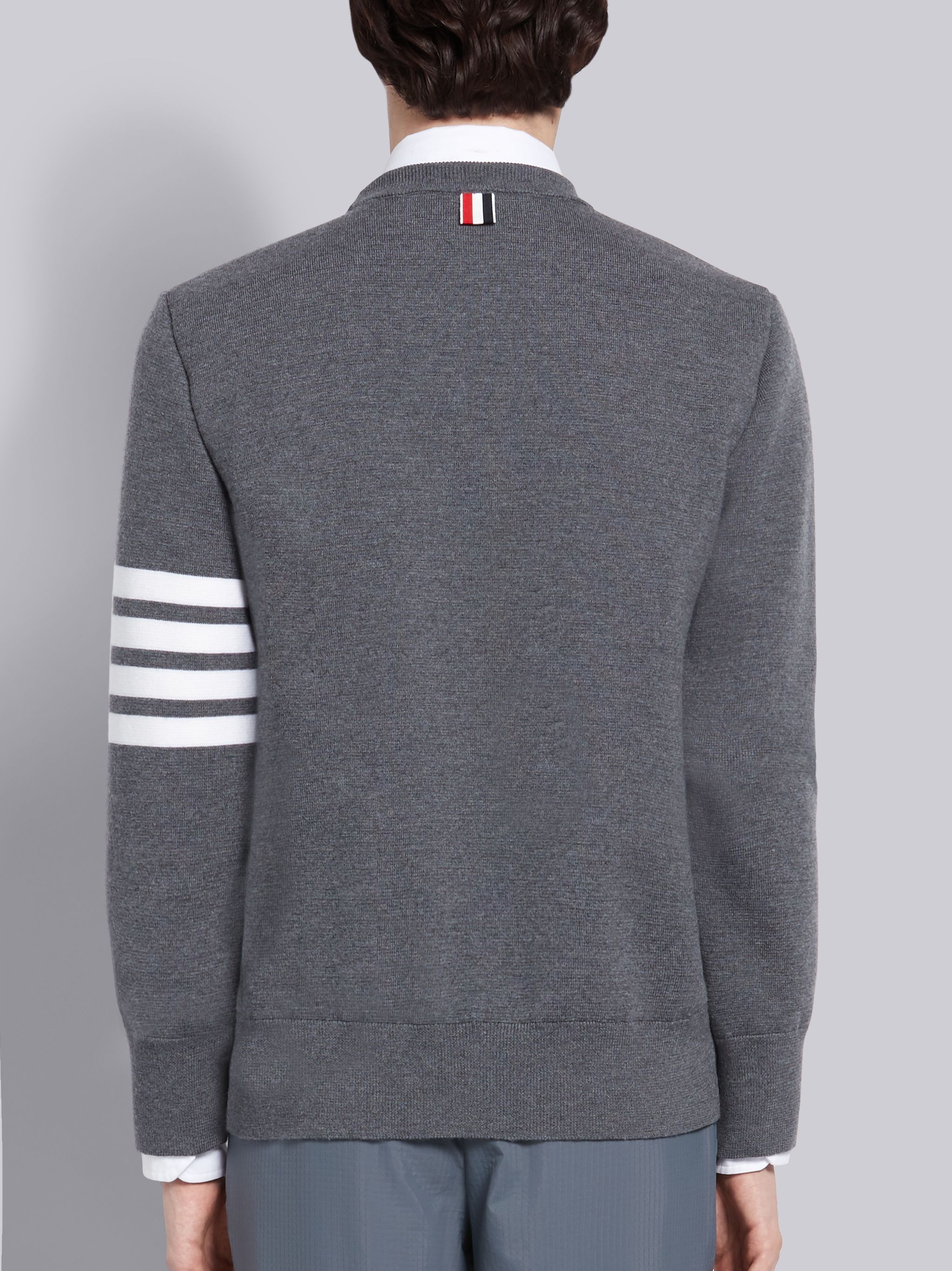 Light Grey Ripstop Fine Merino Milano Stitch 4-Bar Stripe Pullover - 2