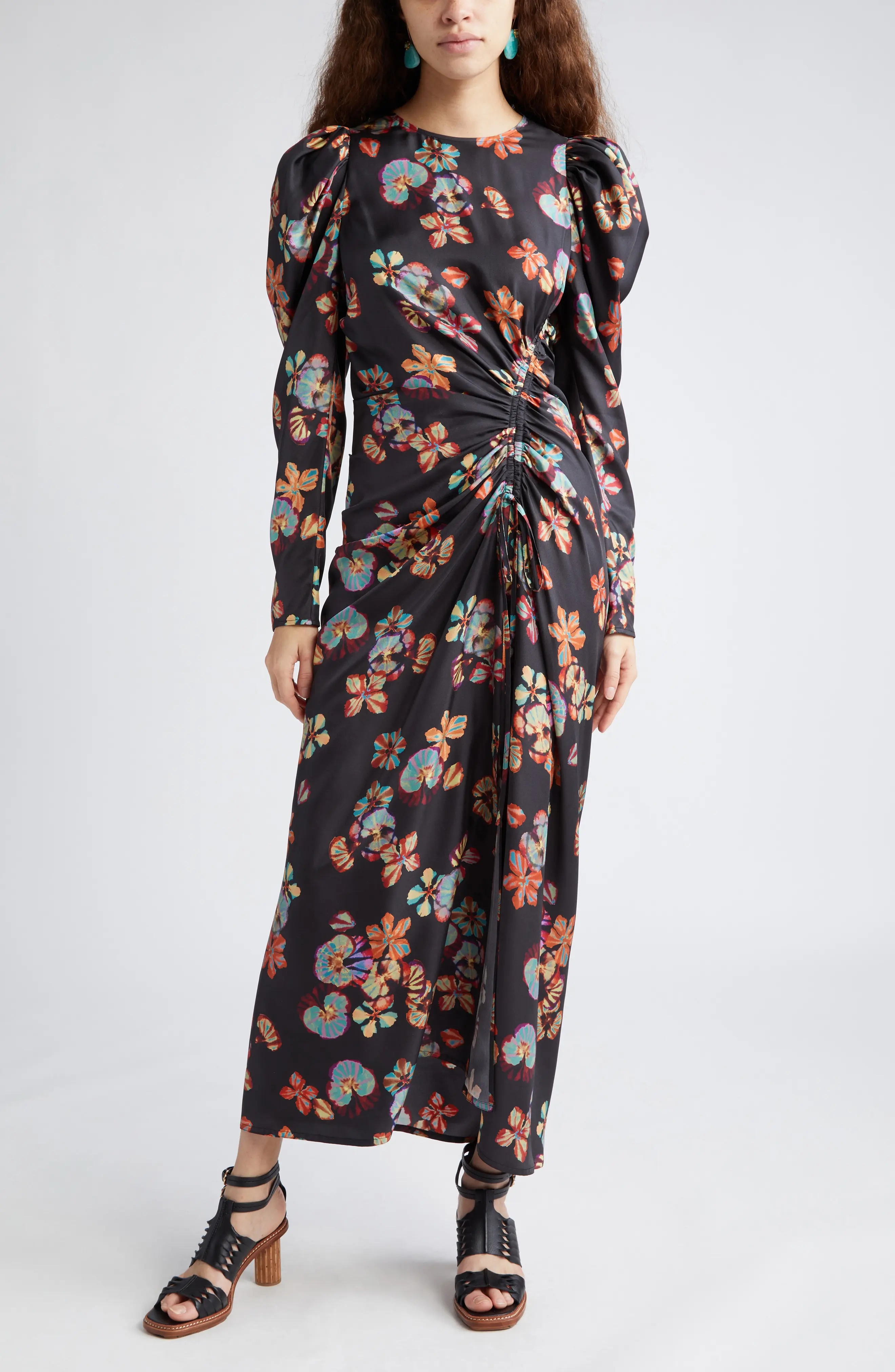 Amalie Floral Long Sleeve Silk Maxi Dress - 1