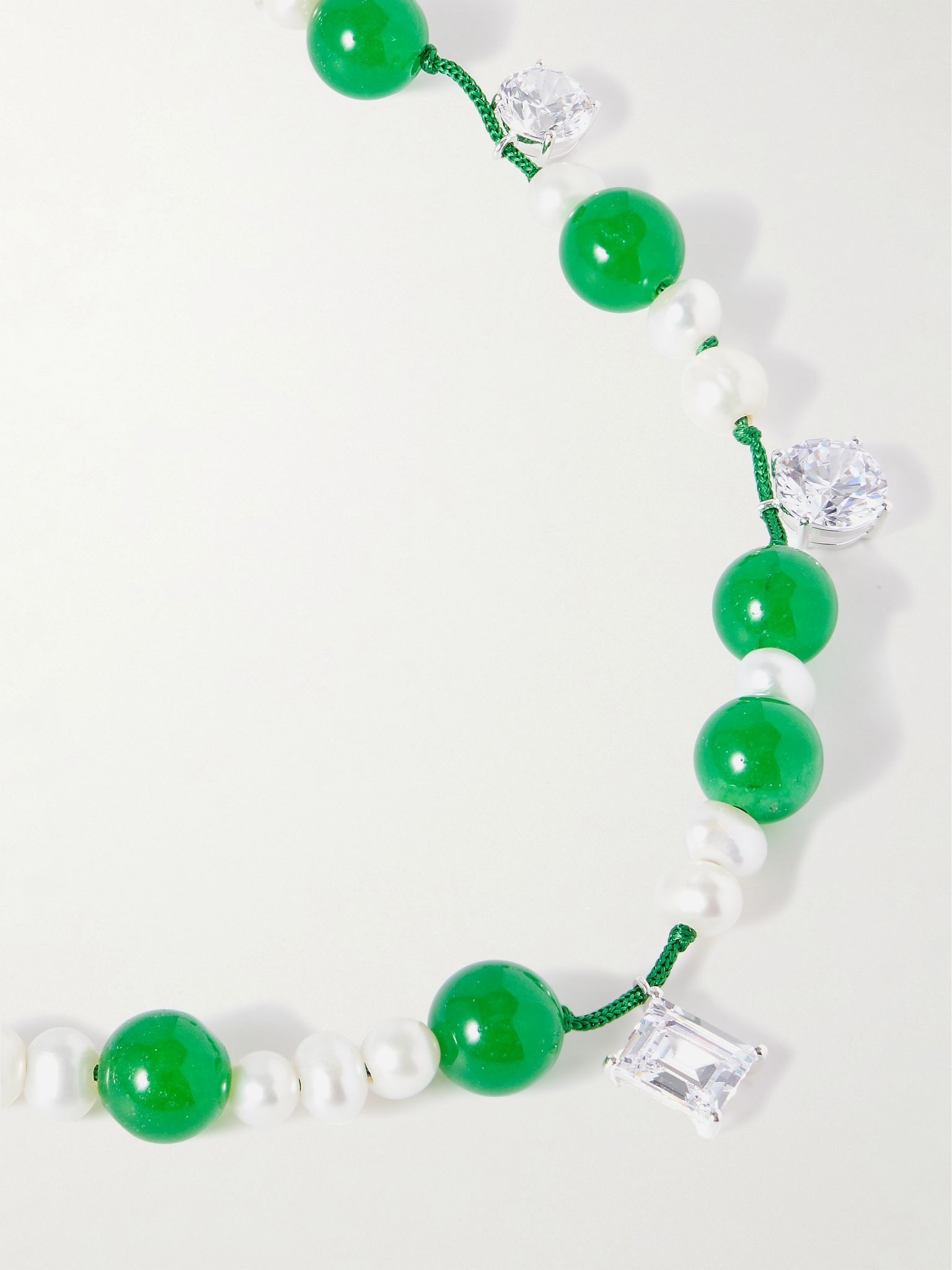 Silver, cord, pearl, bead and crystal necklace Green - 4