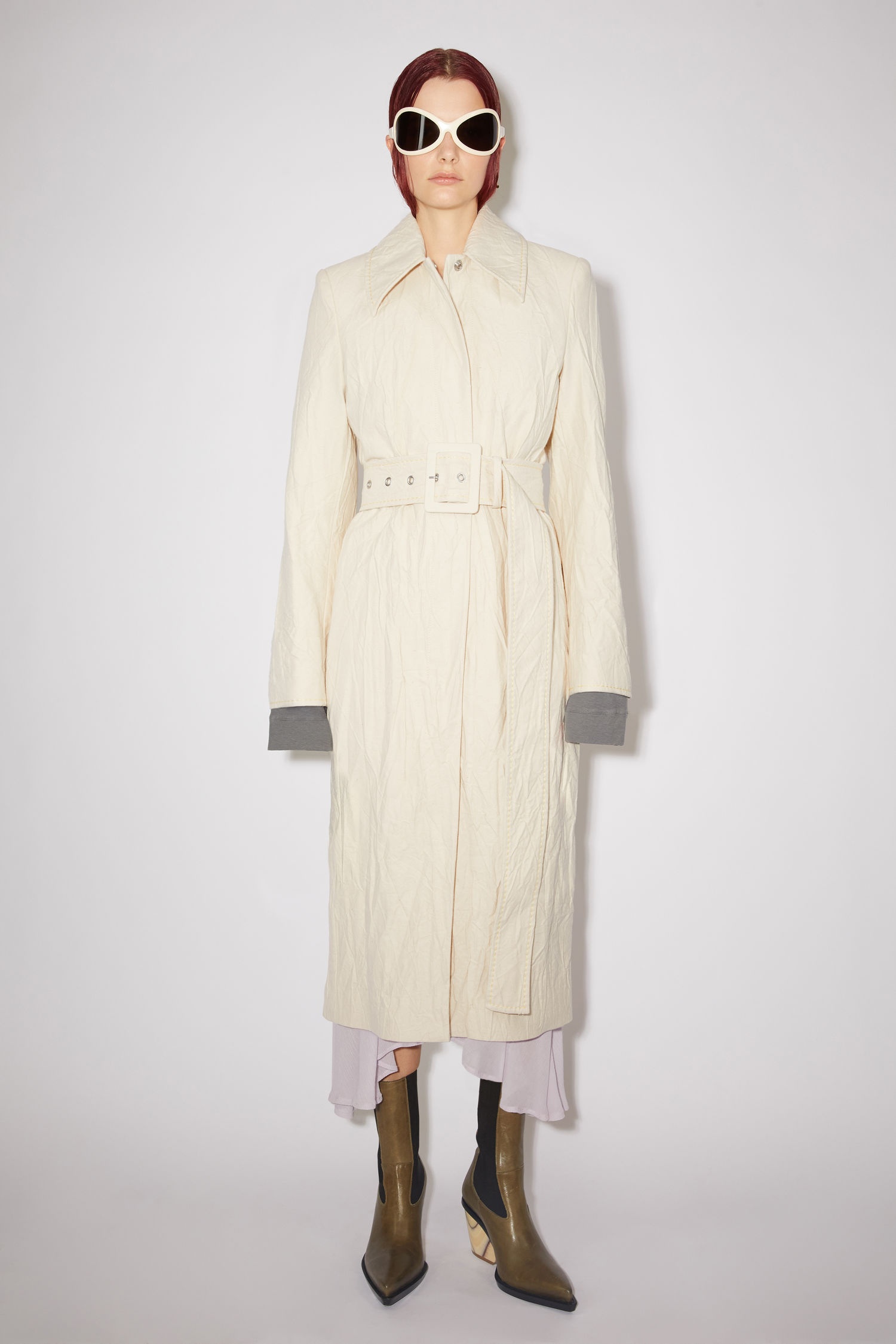 Crinkled twill coat - Ecru beige - 2