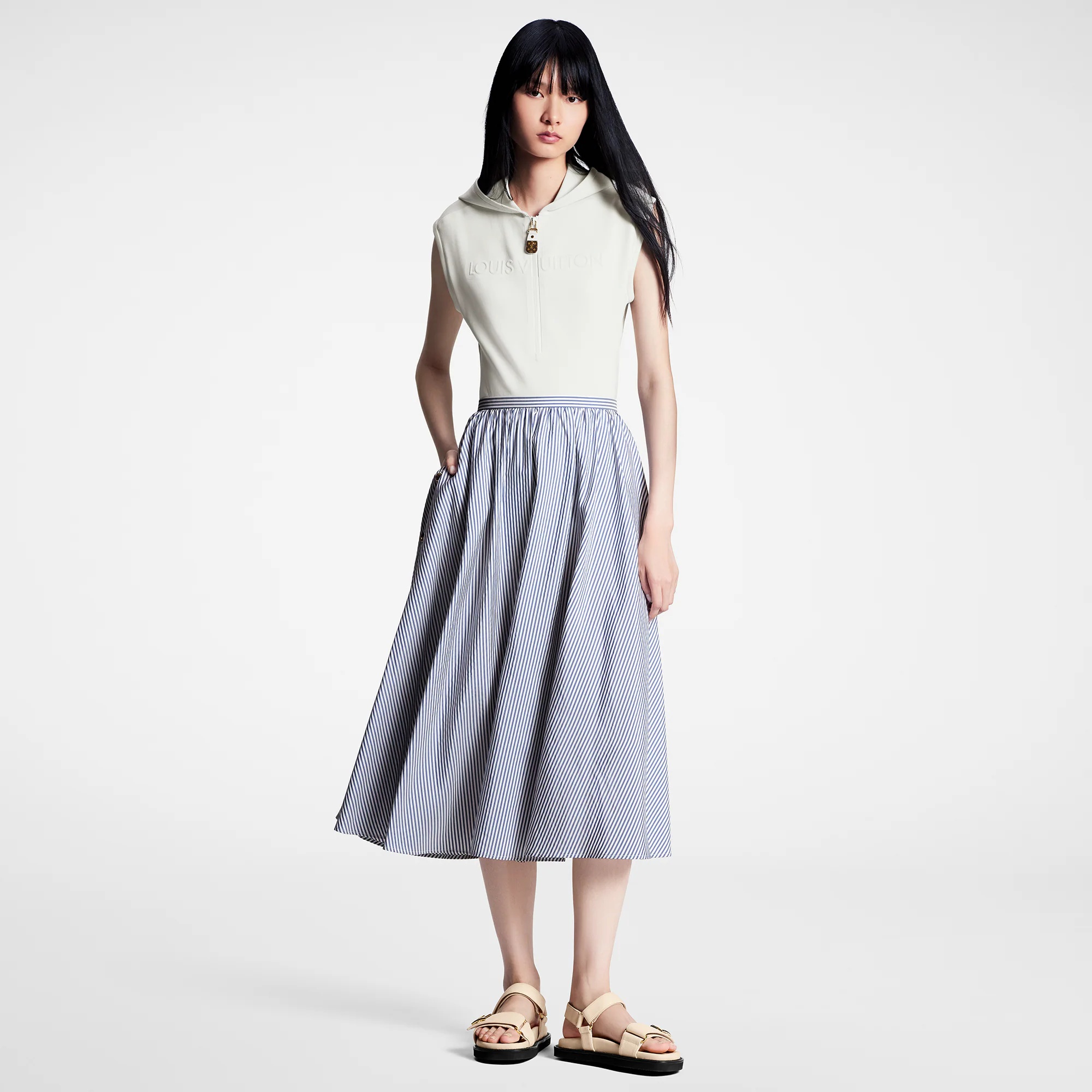 Pinstripe Silk Midi Skirt - 4