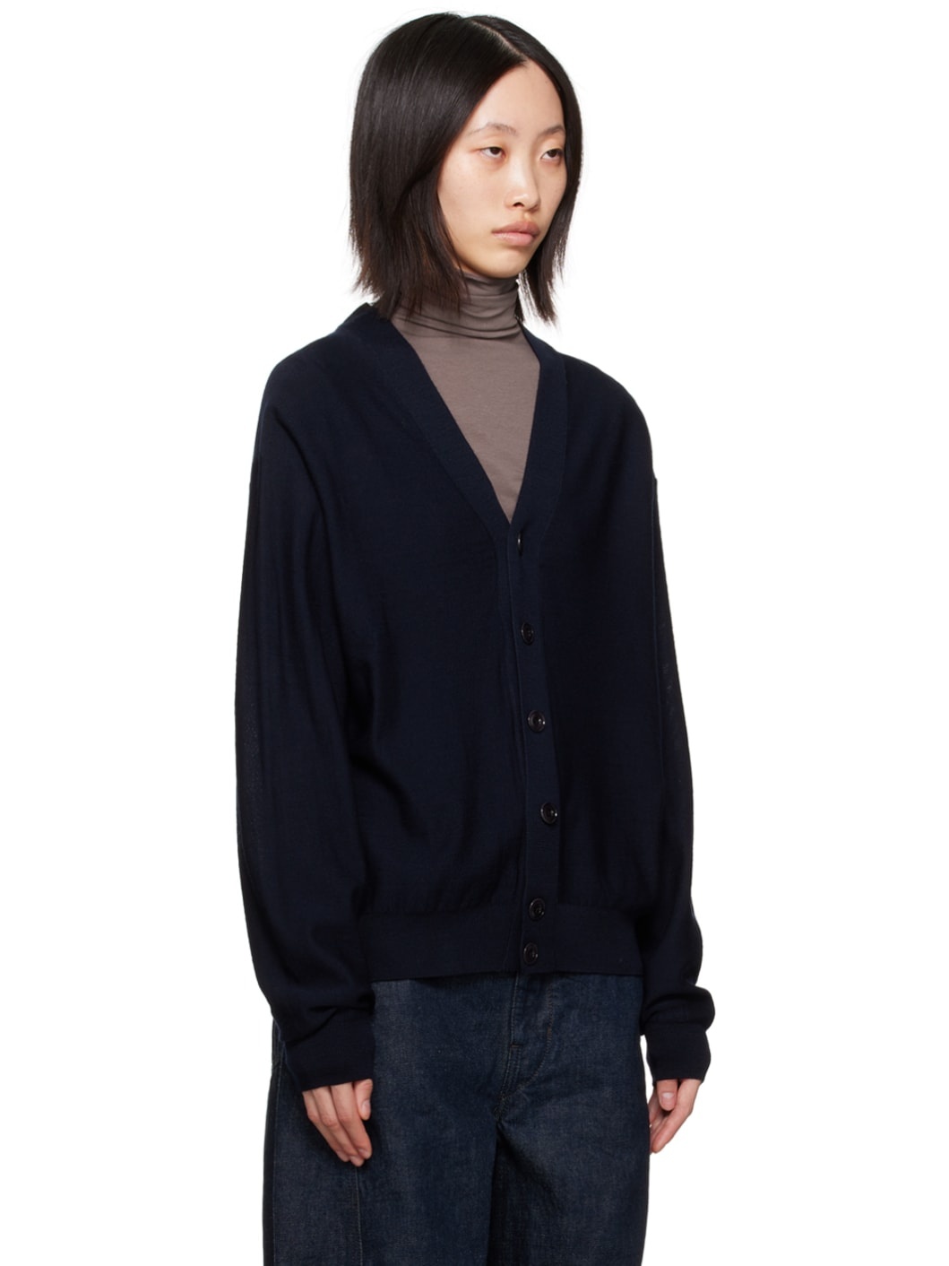 Lemaire Navy Relaxed Twisted Cardigan | REVERSIBLE