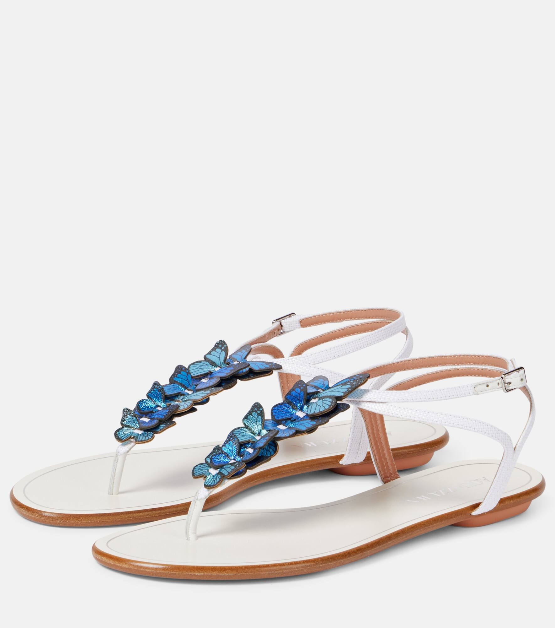 Papillon leather-trimmed canvas sandals - 4