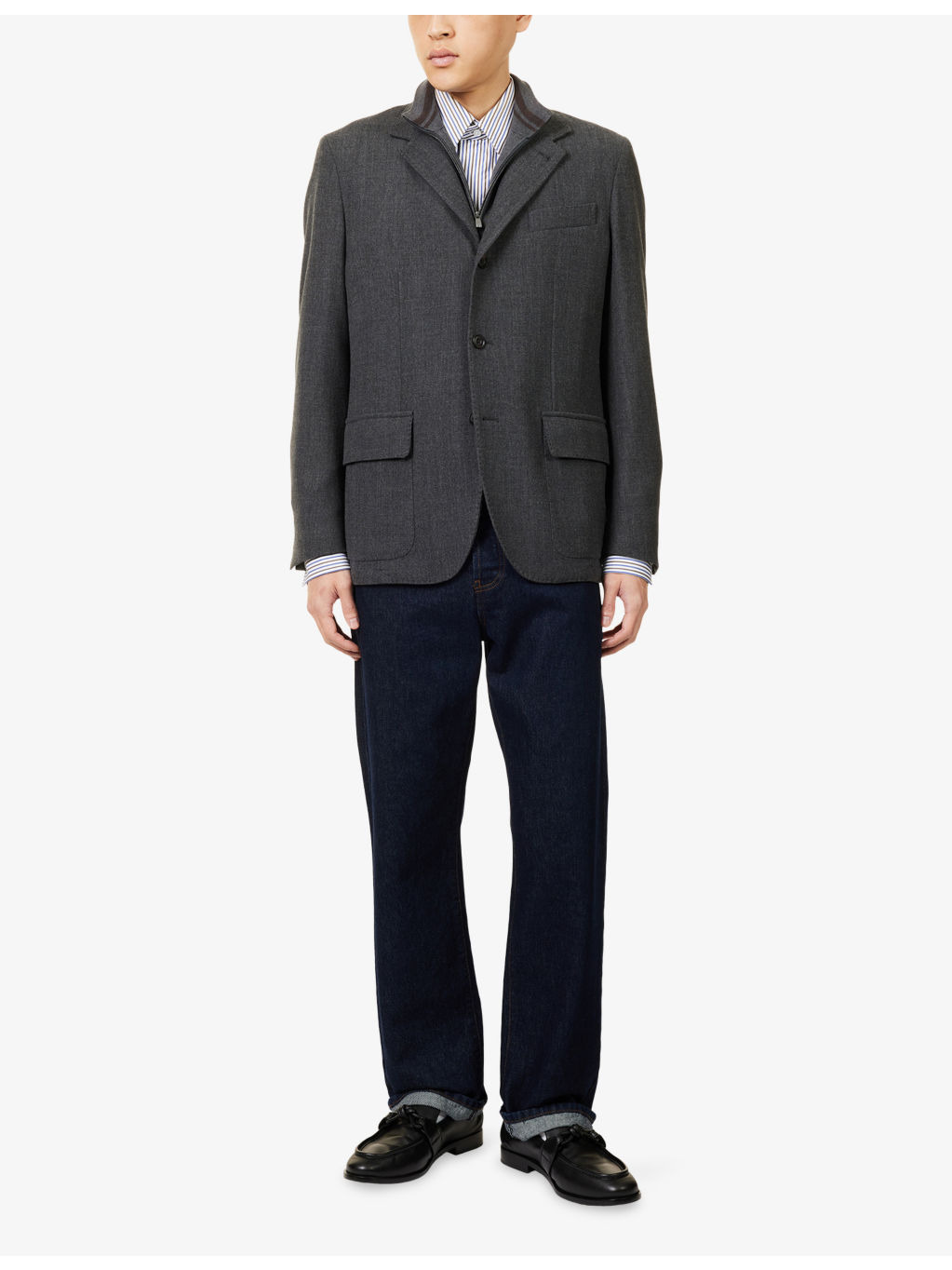 Single-Breasted Stand-Collar Wool-Cashmere Blend Jacket - 2