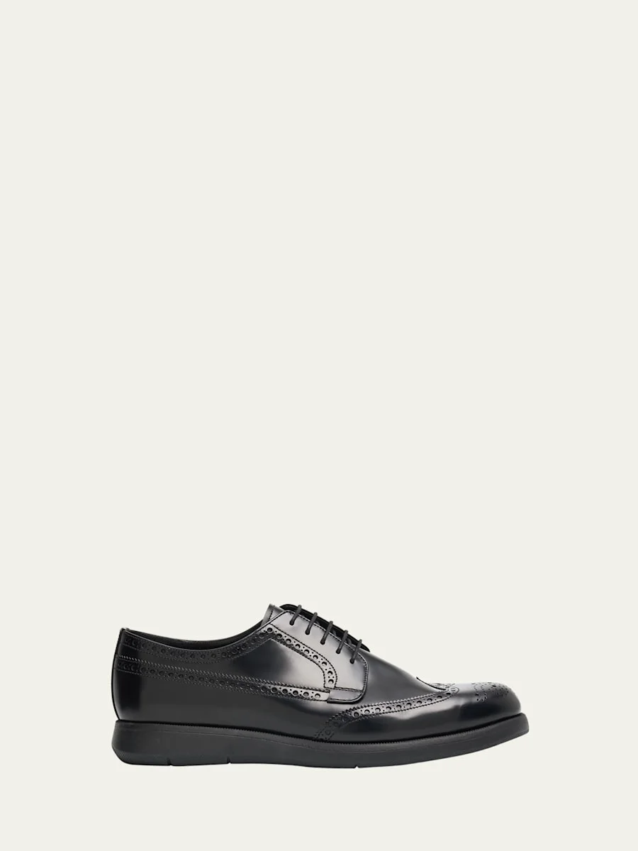 Men's Ringmer Brogue Polished Fumé Leather Derby Shoes - 1