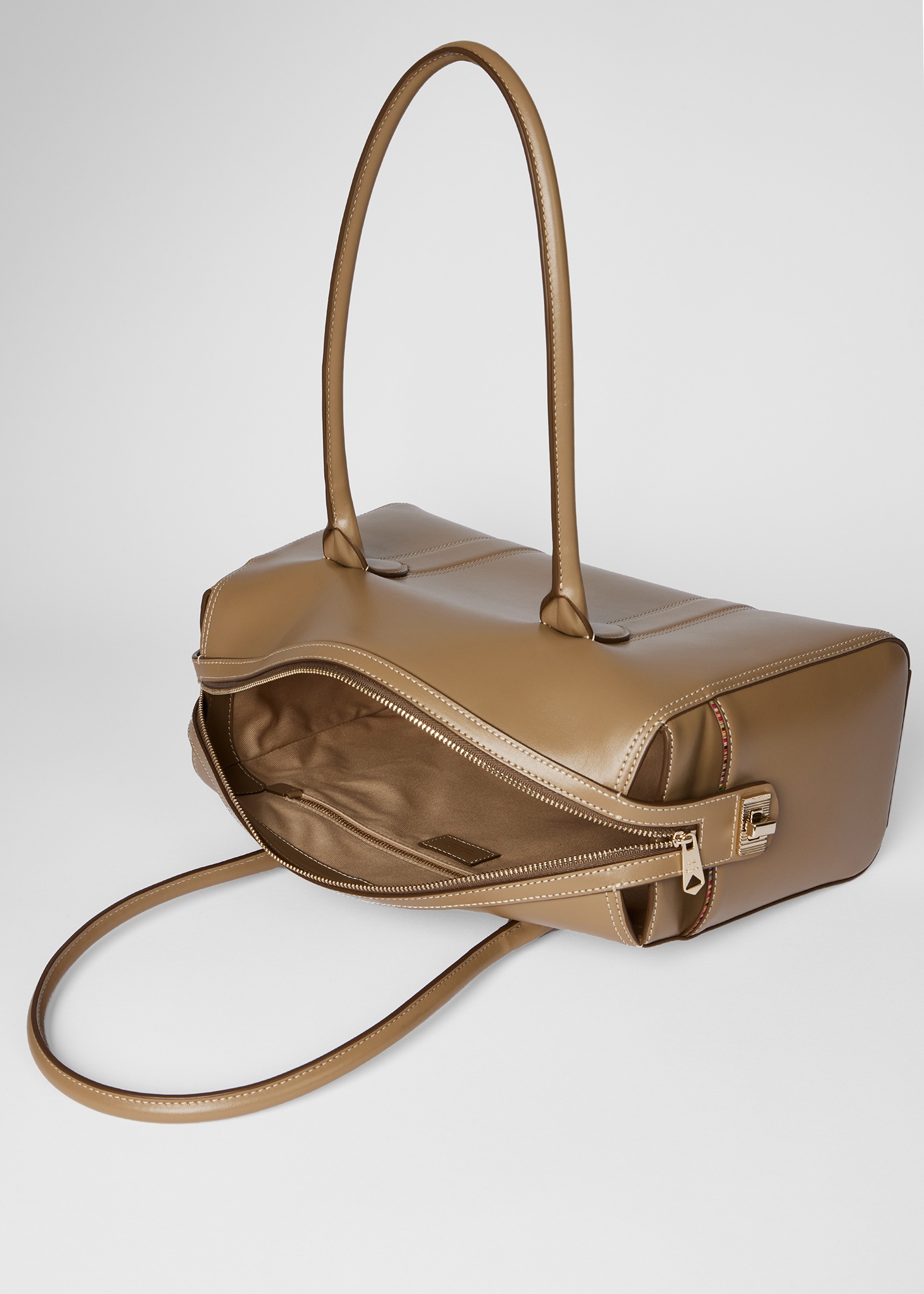 Women's Khaki Smooth Leather Boston Bag - 7