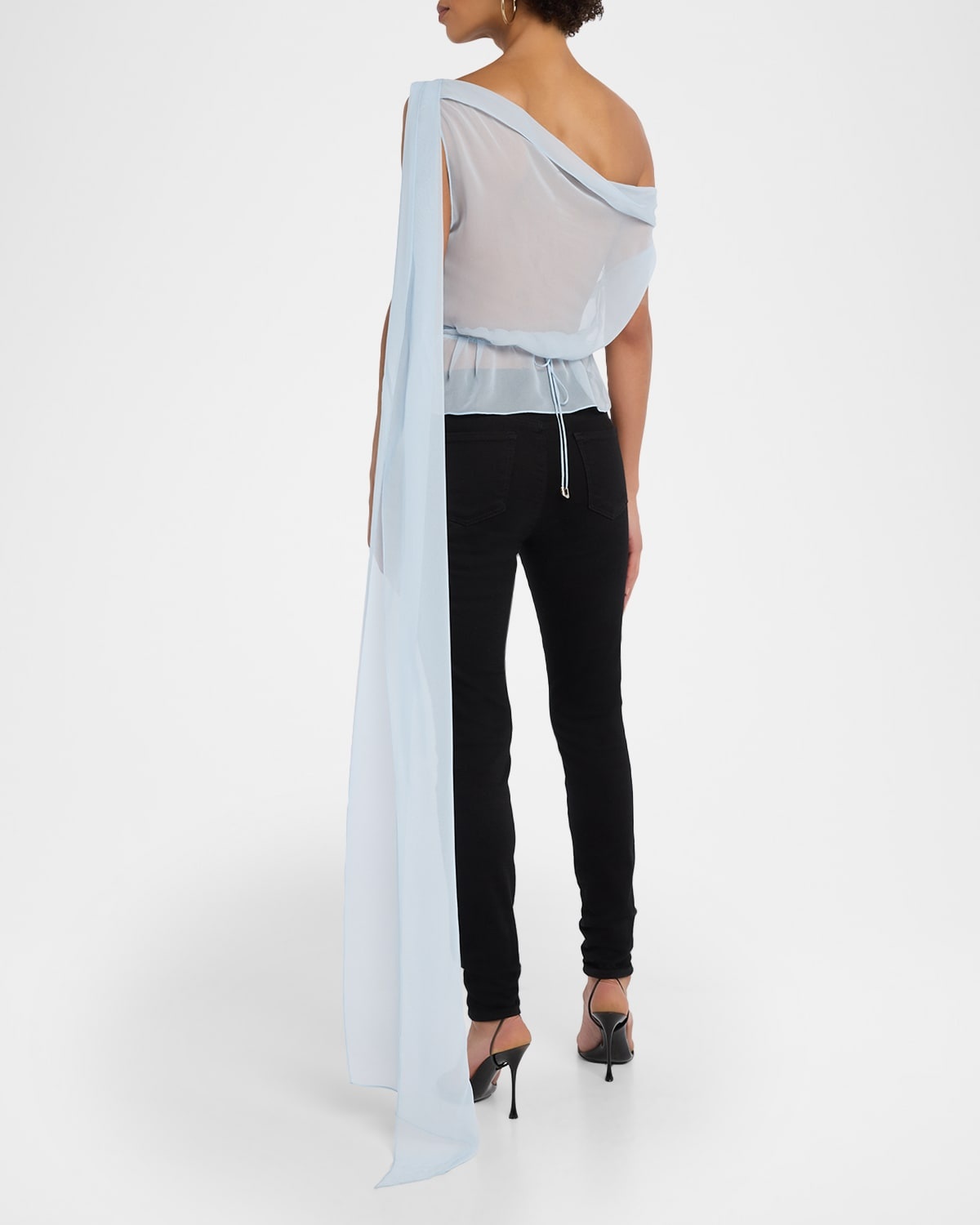 Off-The-Shoulder Drape Silk Chiffon Top - 3