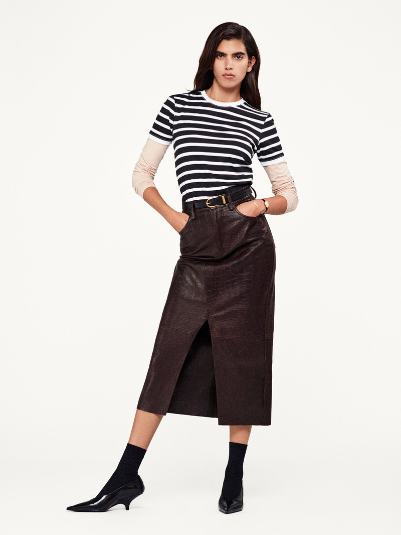 FRAME The Midaxi Leather Skirt in Espresso Croc outlook