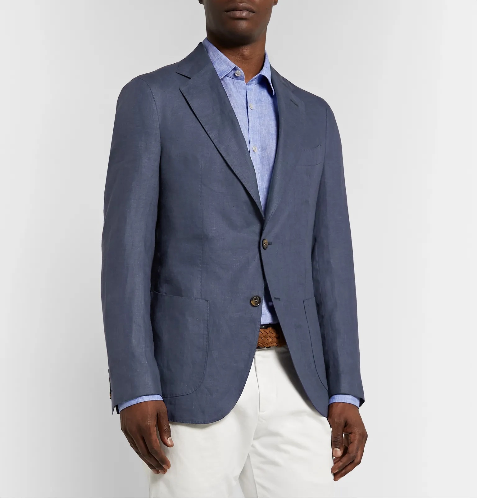 Blue Unstructured Linen Blazer - 4