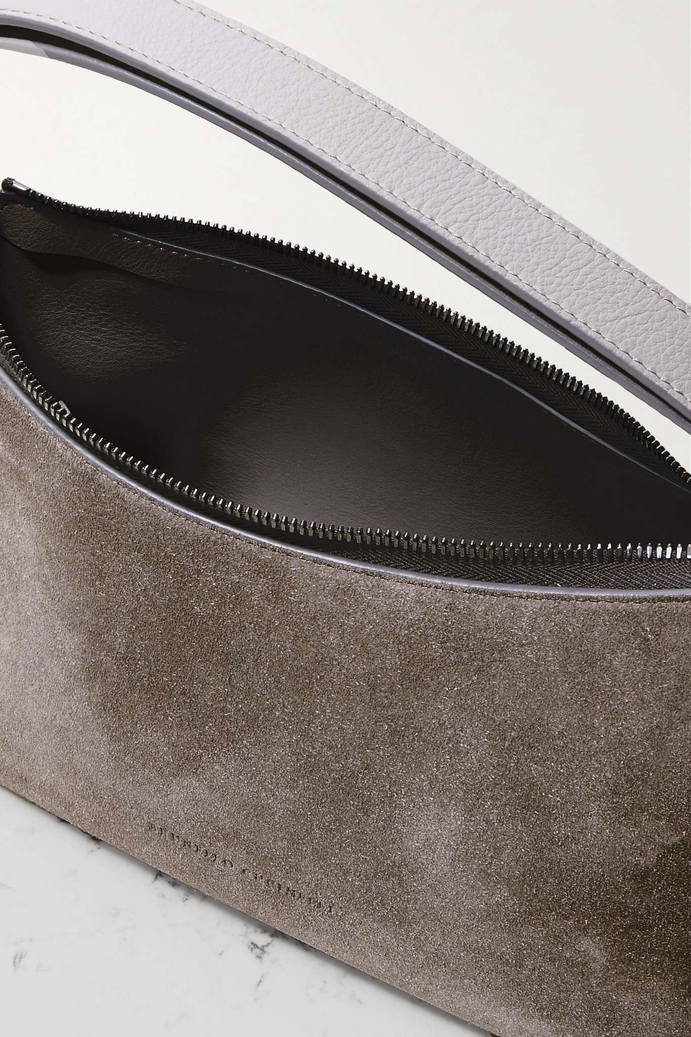 Leather-trimmed suede shoulder bag - 5