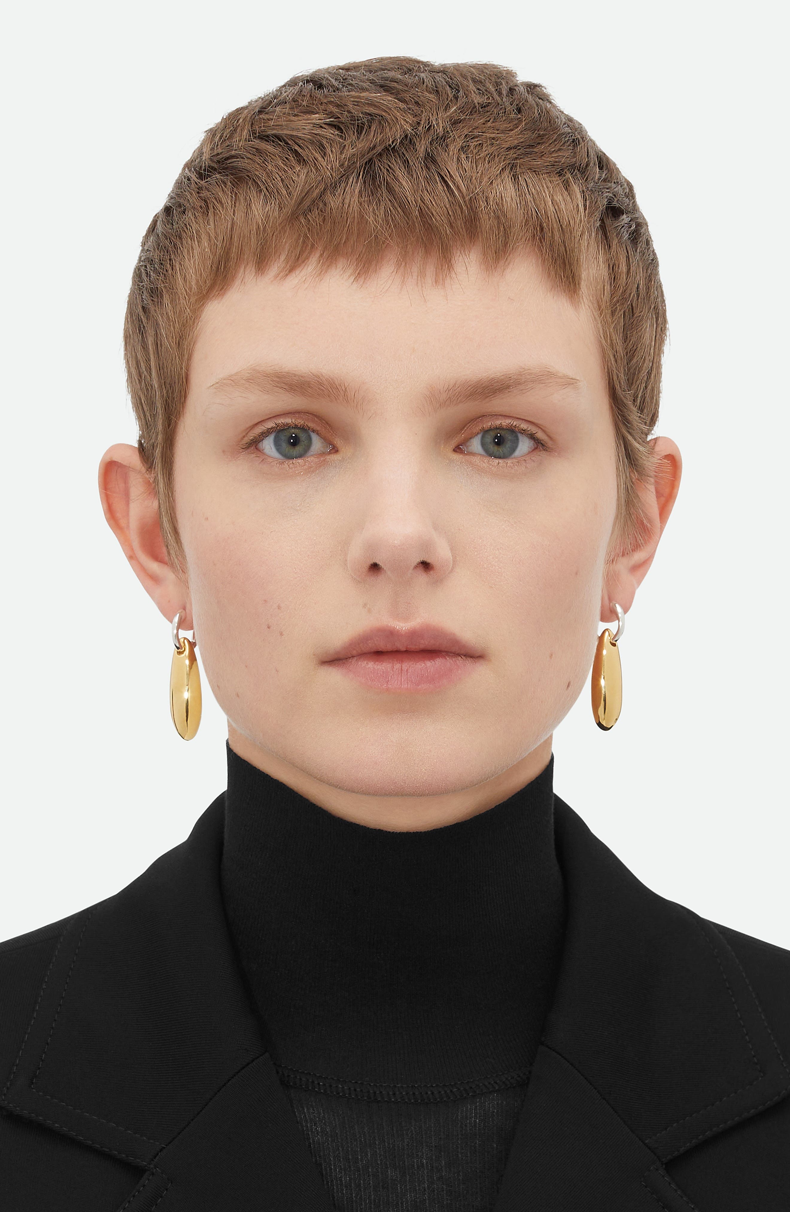 Bottega Veneta Small Ellipse Drop Hoop Earrings in 8119 Silver/Yellow Gold at Nordstrom - 4