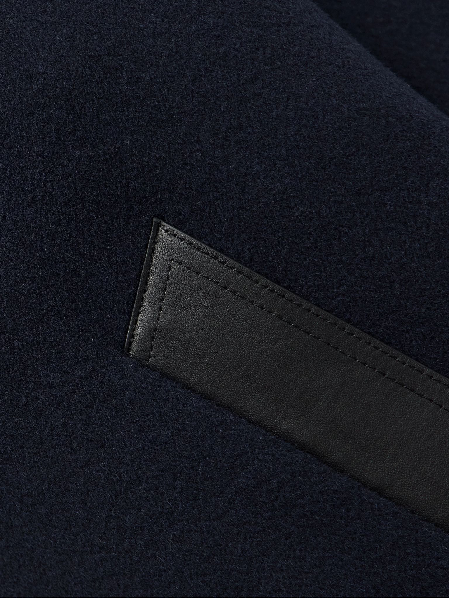 Leather-Trimmed Wool and Cashmere-Blend Felt Bomber Jacket Navy - 5