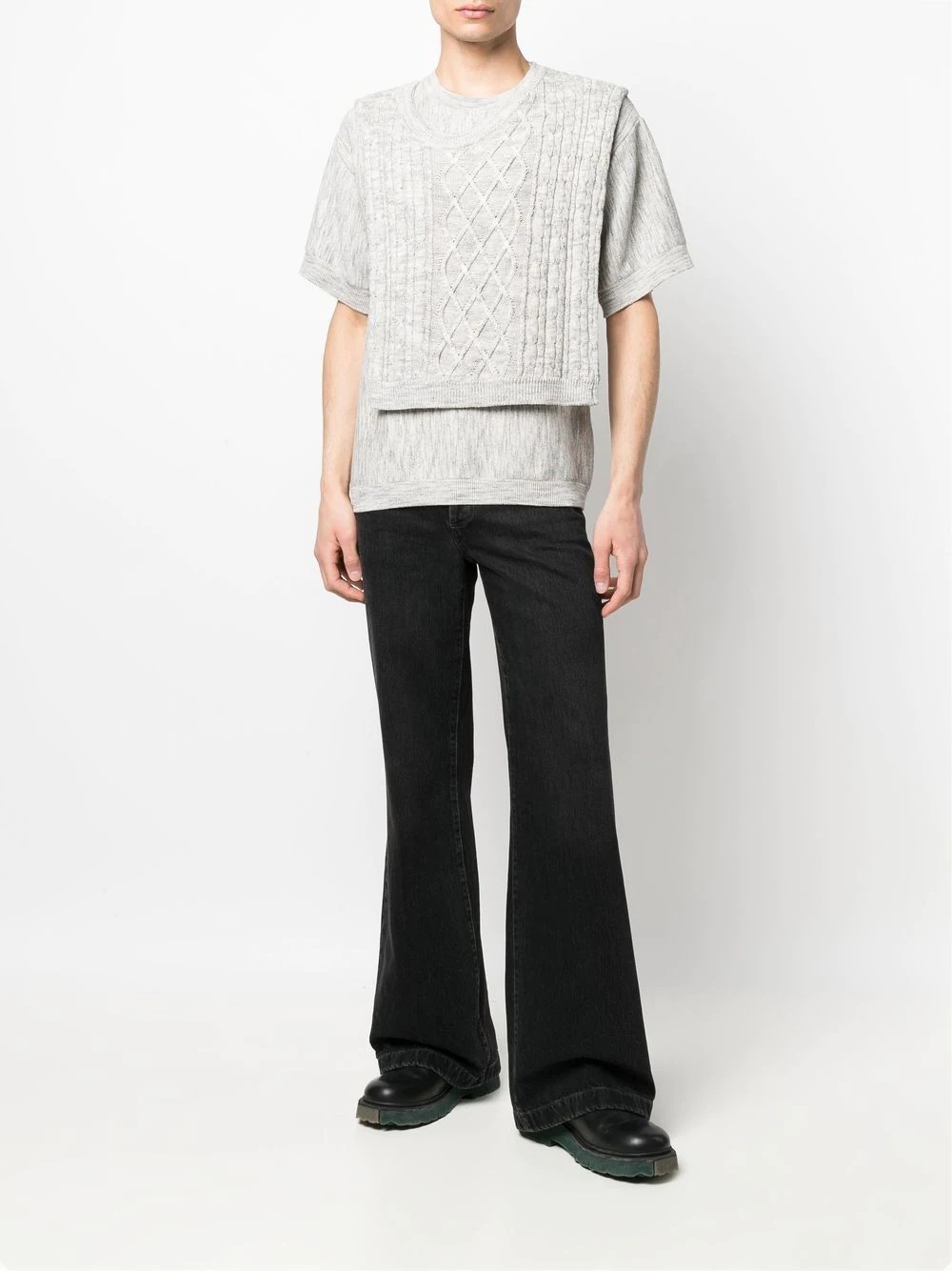 cable-knit layered knitted top - 2