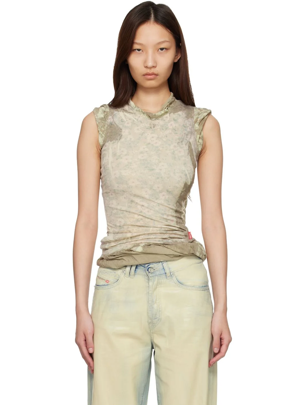 Khaki Bleached Effect Layered Top - 1
