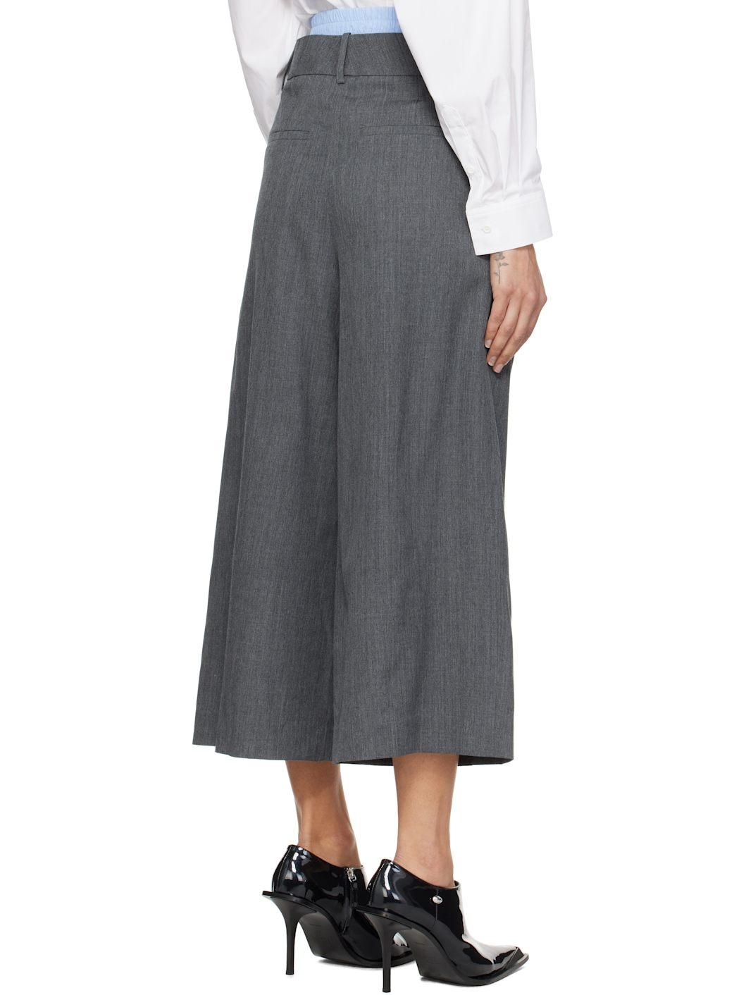 Gray Double Waisted Tucked Trousers - 3