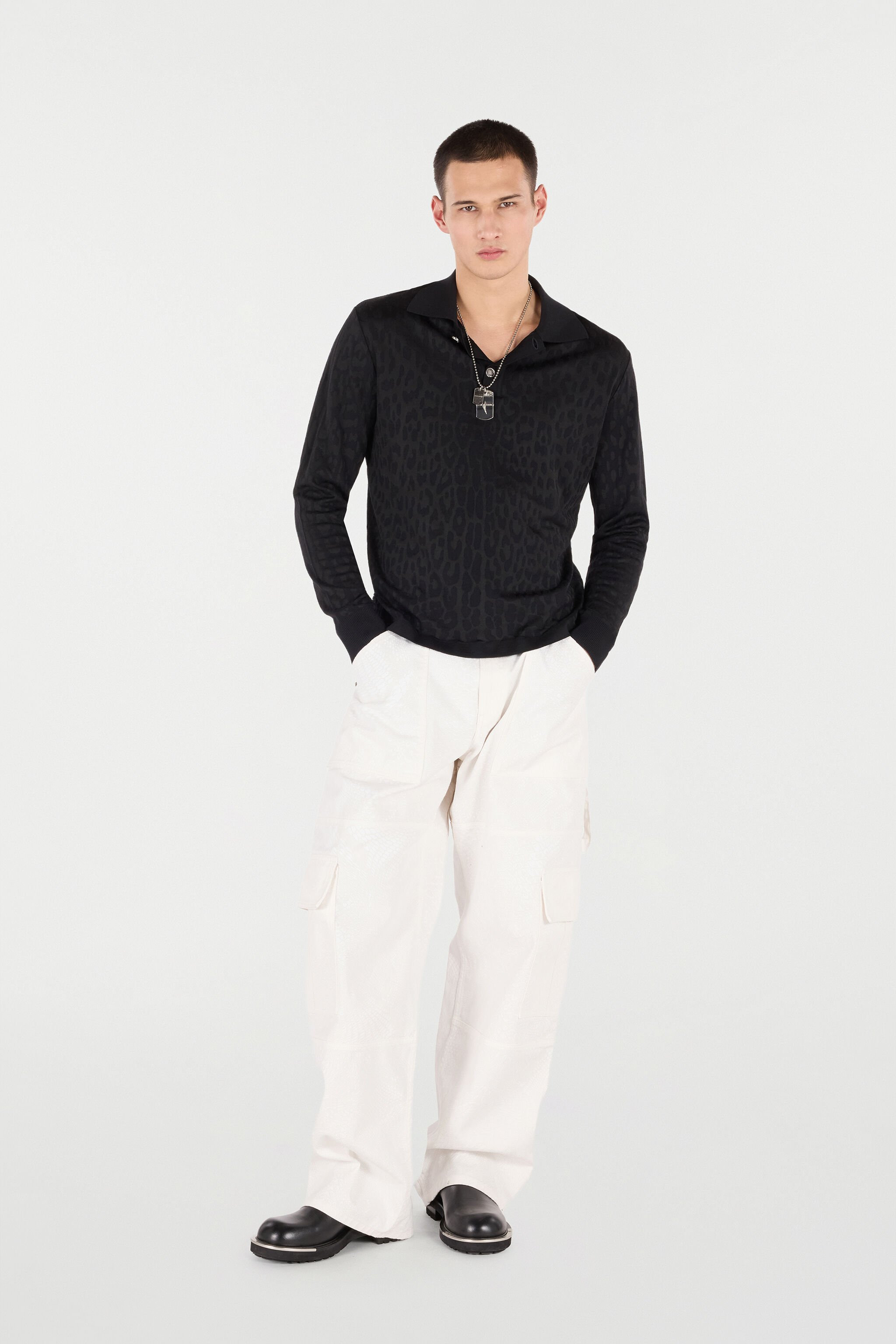 Jaguar Skin Long-Sleeved Knitted Polo - 2
