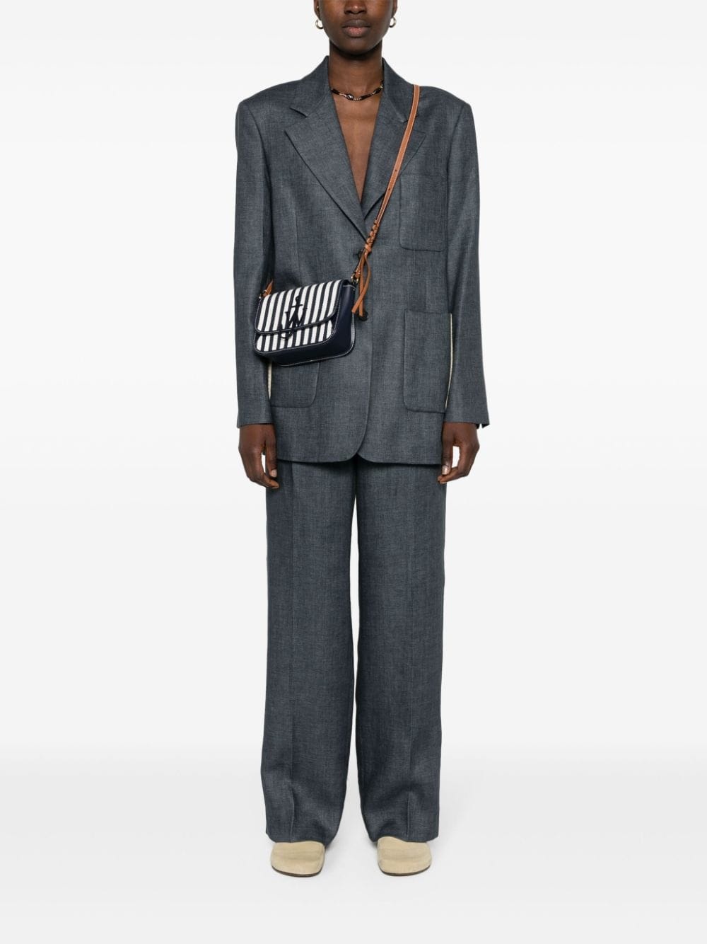 linen side-stripe straight-leg trousers - 2
