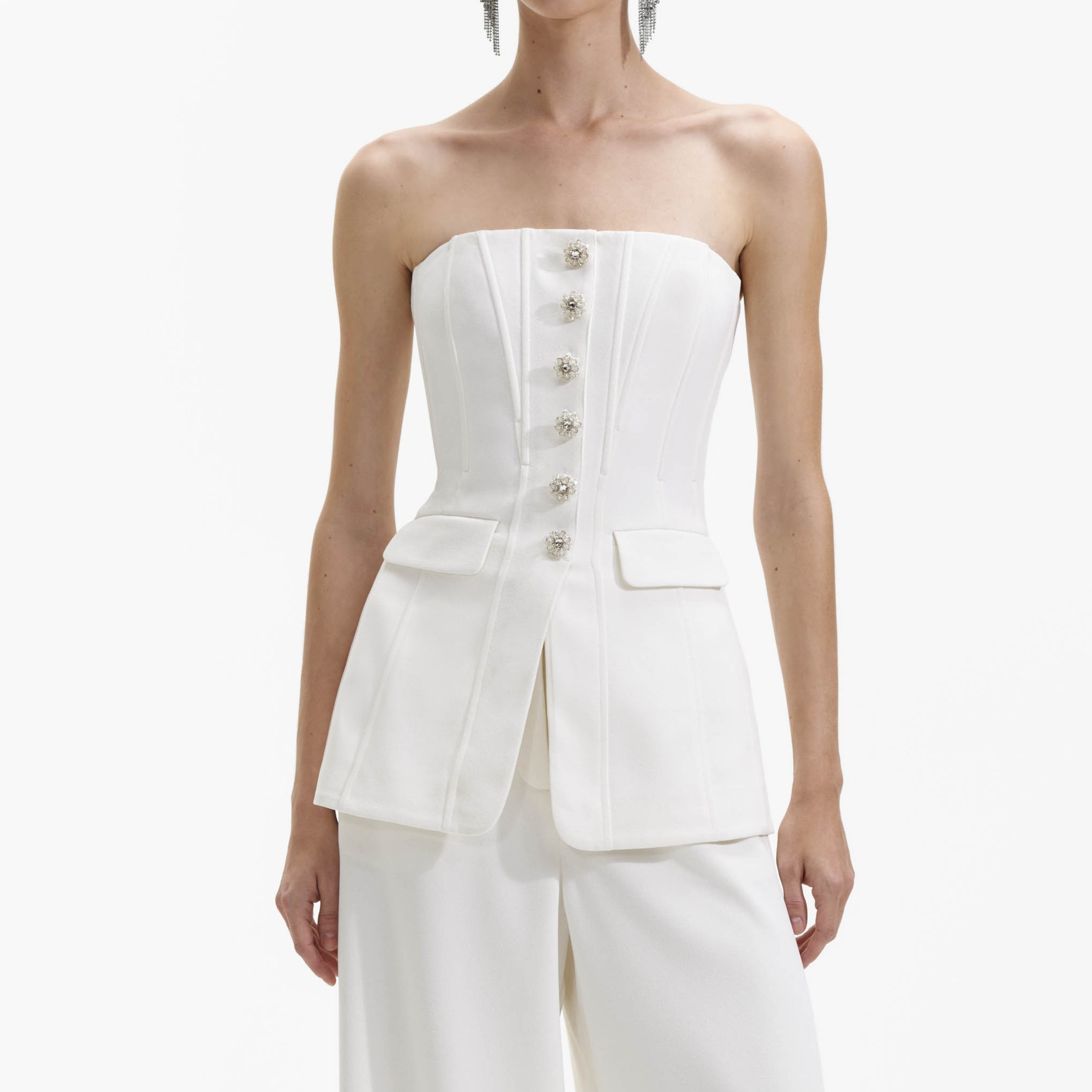 White Bandeau Crepe Jumpsuit - 4