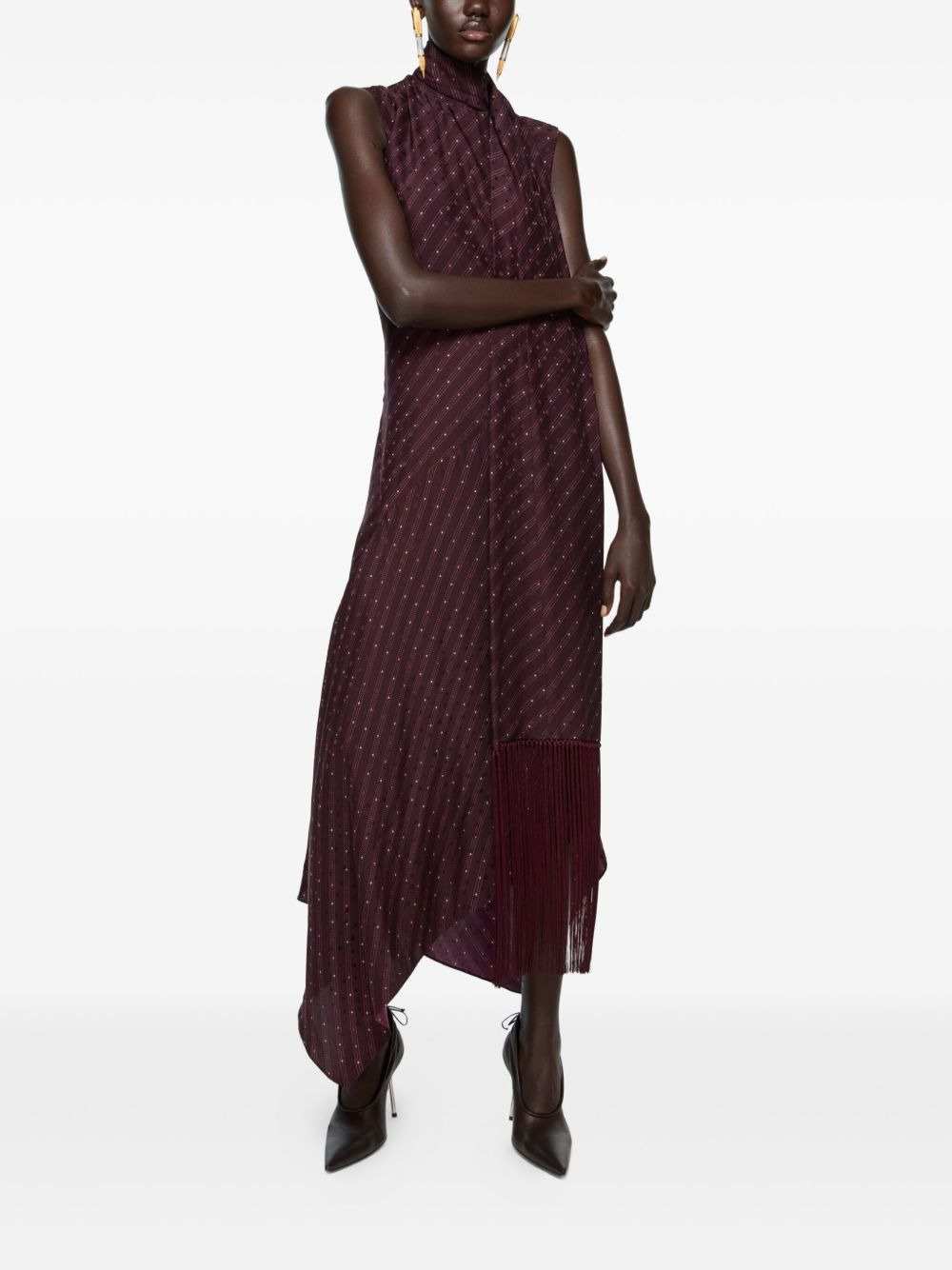 asymmetric fringed-scarf dress - 2