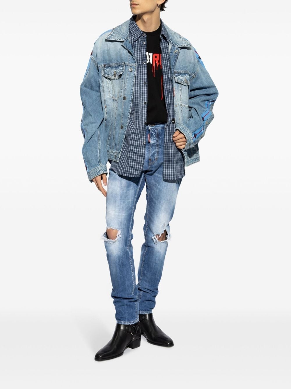 logo-patch plaid cotton shirt - 2