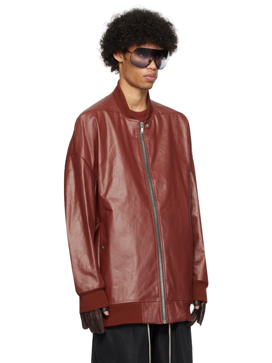 Brown Coated Denim Bomber Jacket - 2