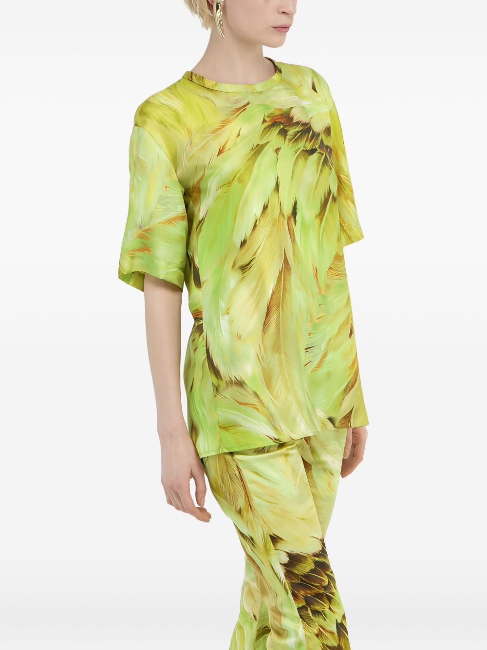 feather-print silk T-shirt - 3