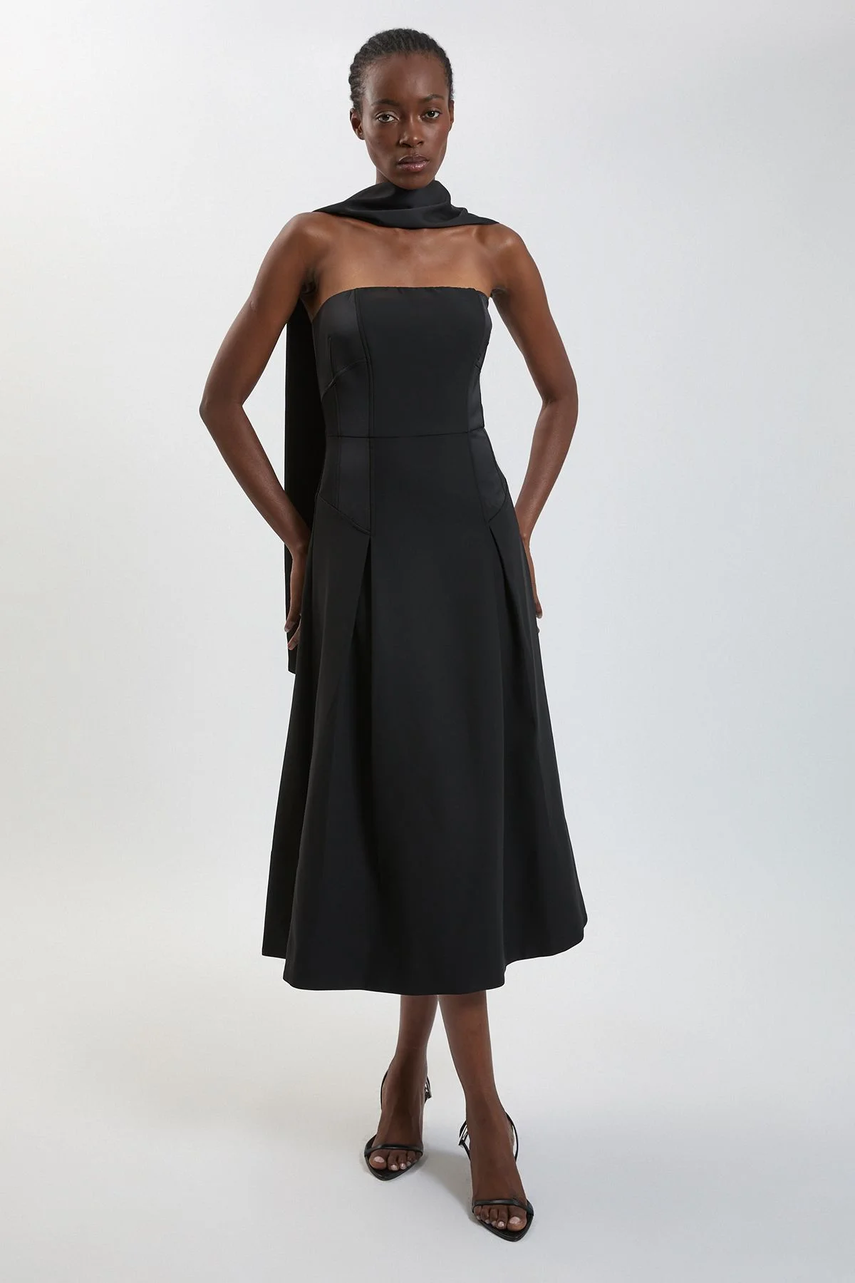 Satin Back Crepe Tailored Bardot Maxi Dress - 1