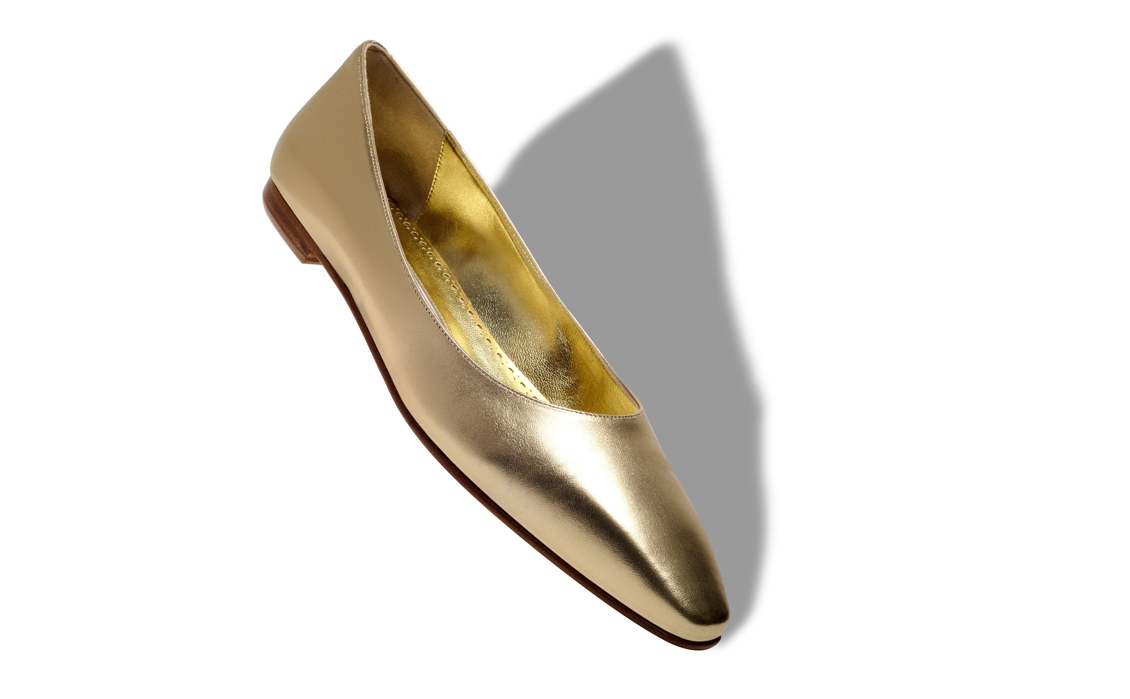 Gold Nappa Leather Flat Shoes - 2