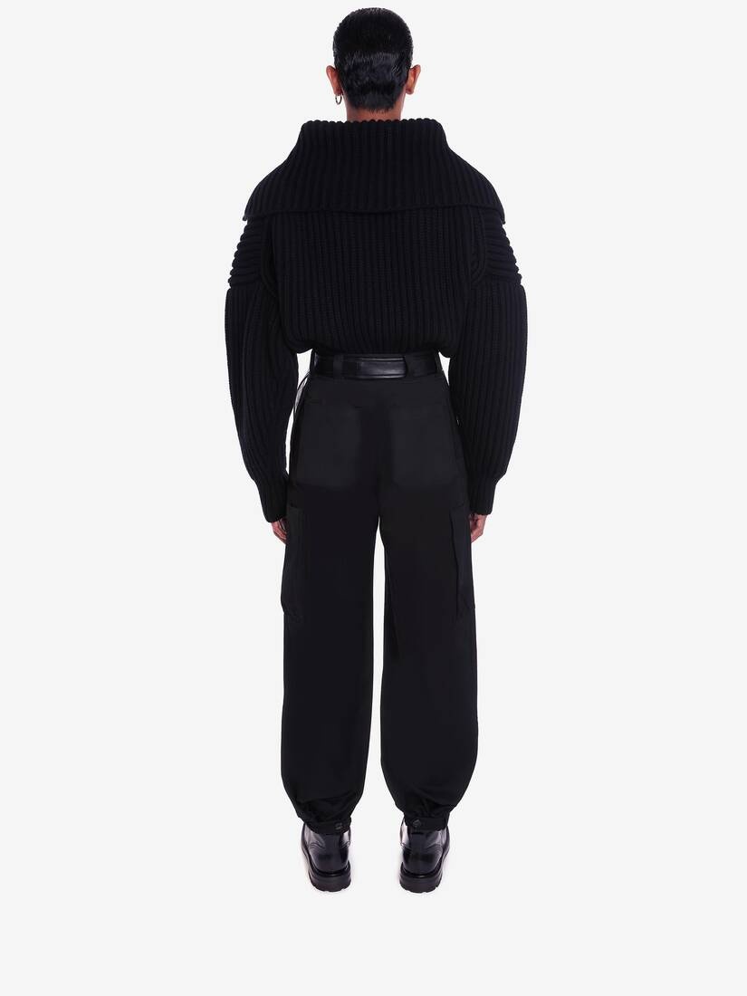 Funnel Neck Zip Through Cardigan in Black - 4