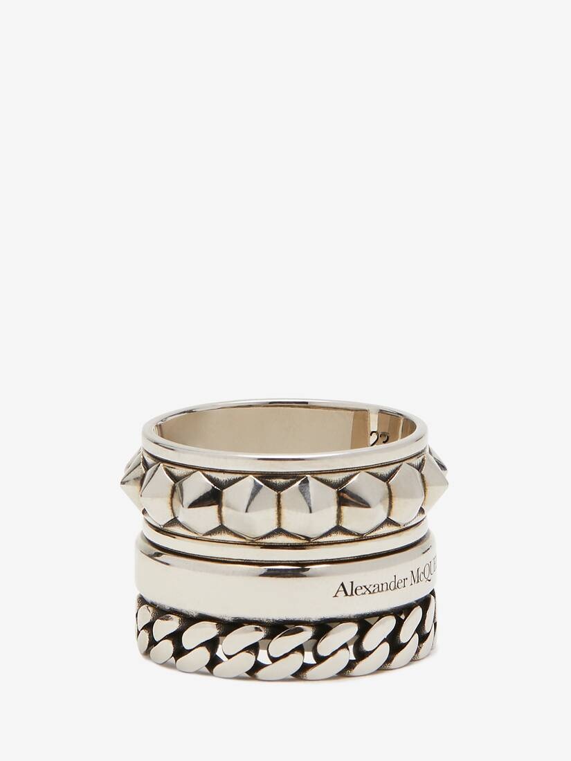 Men's Punk Multi-layered Ring in Antique Silver - 3