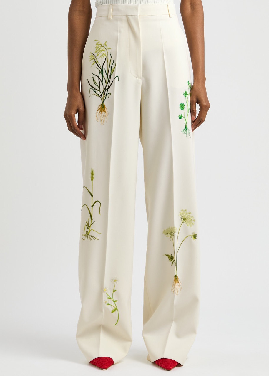 Stella Mccartney Floral-embroidered Stretch-wool Trousers - 2