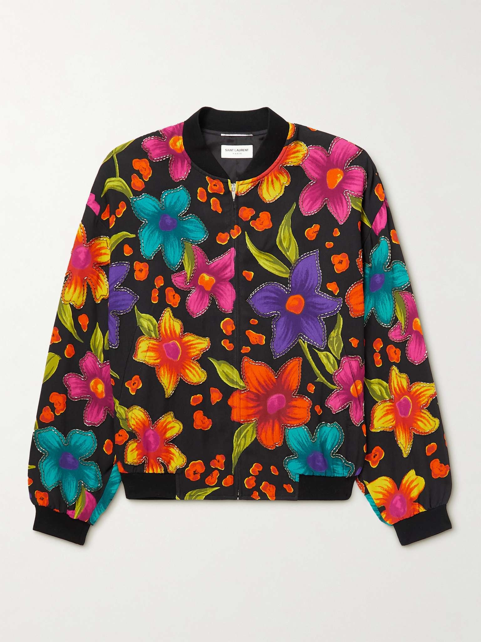 Embellished Floral-Print Crepe Bomber Jacket - 2