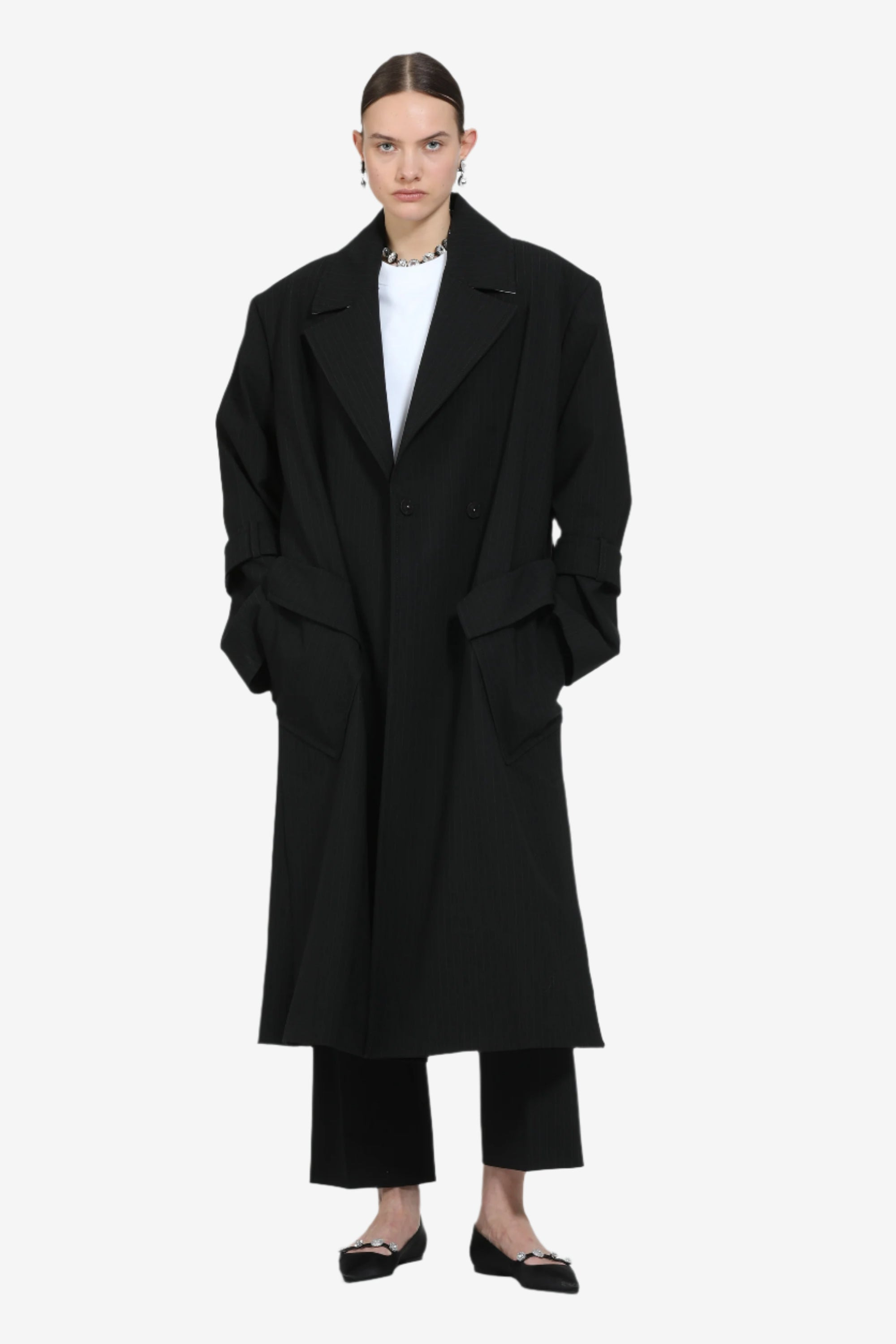 OVERSIZED LONG COAT WITH WIDE LAPELS - 4