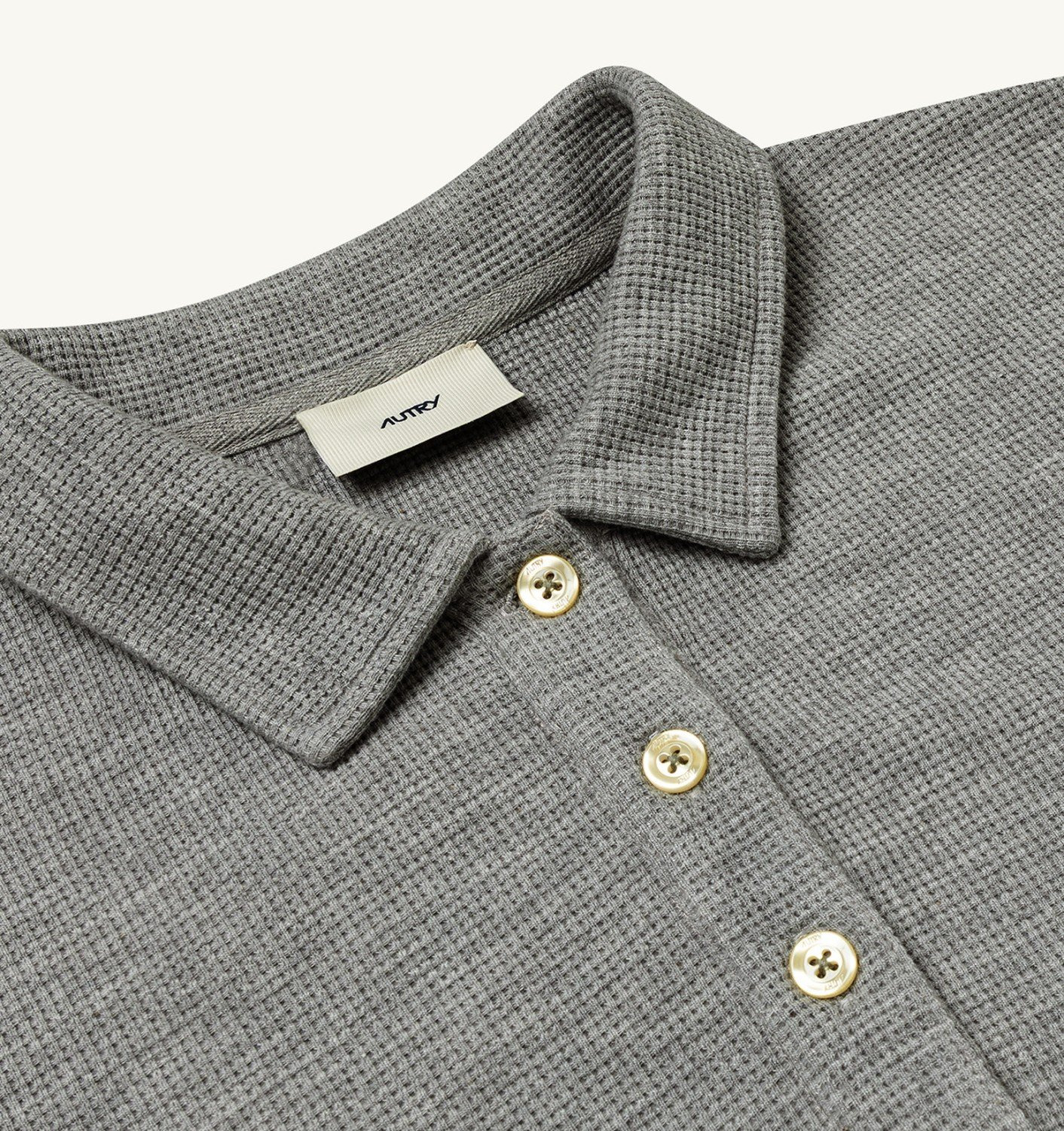 UNISEX TONAL LOGO WAFFLE LONG-SLEEVE POLO - 5