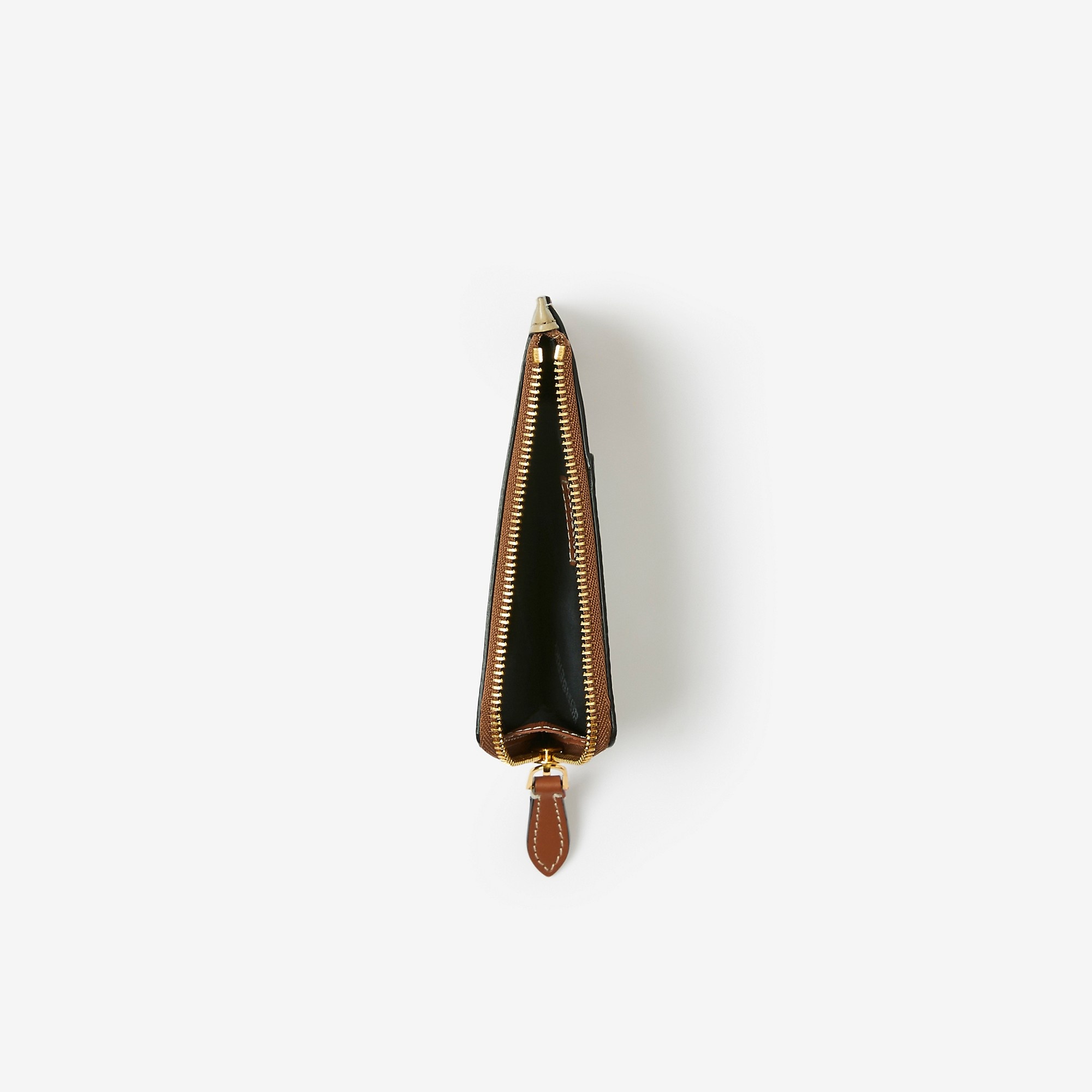 Check and Leather Zip Card Case - 2