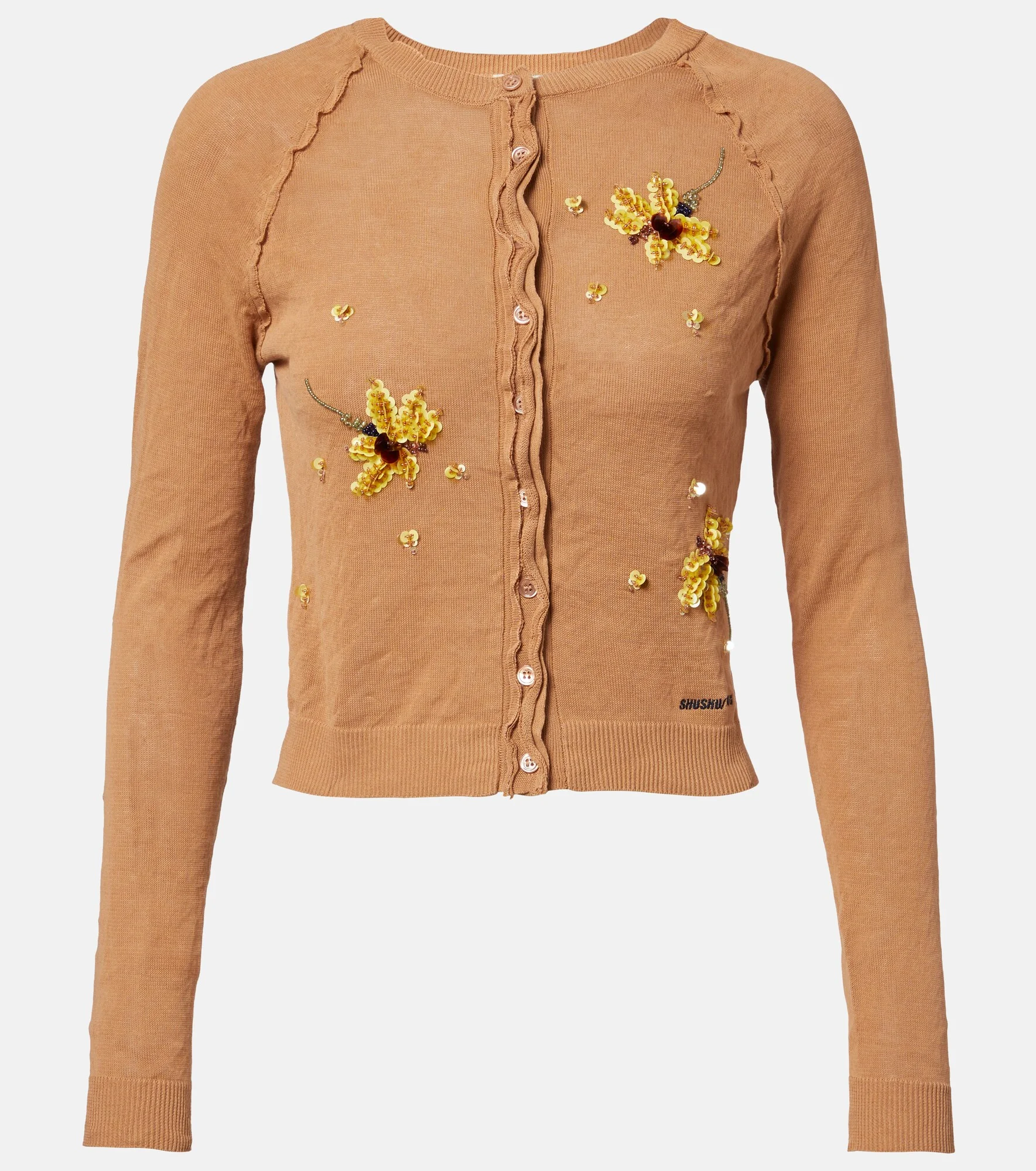 Beaded floral cotton-blend cardigan - 1