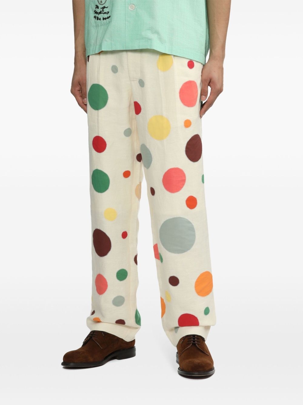 spot-print linen trousers - 3