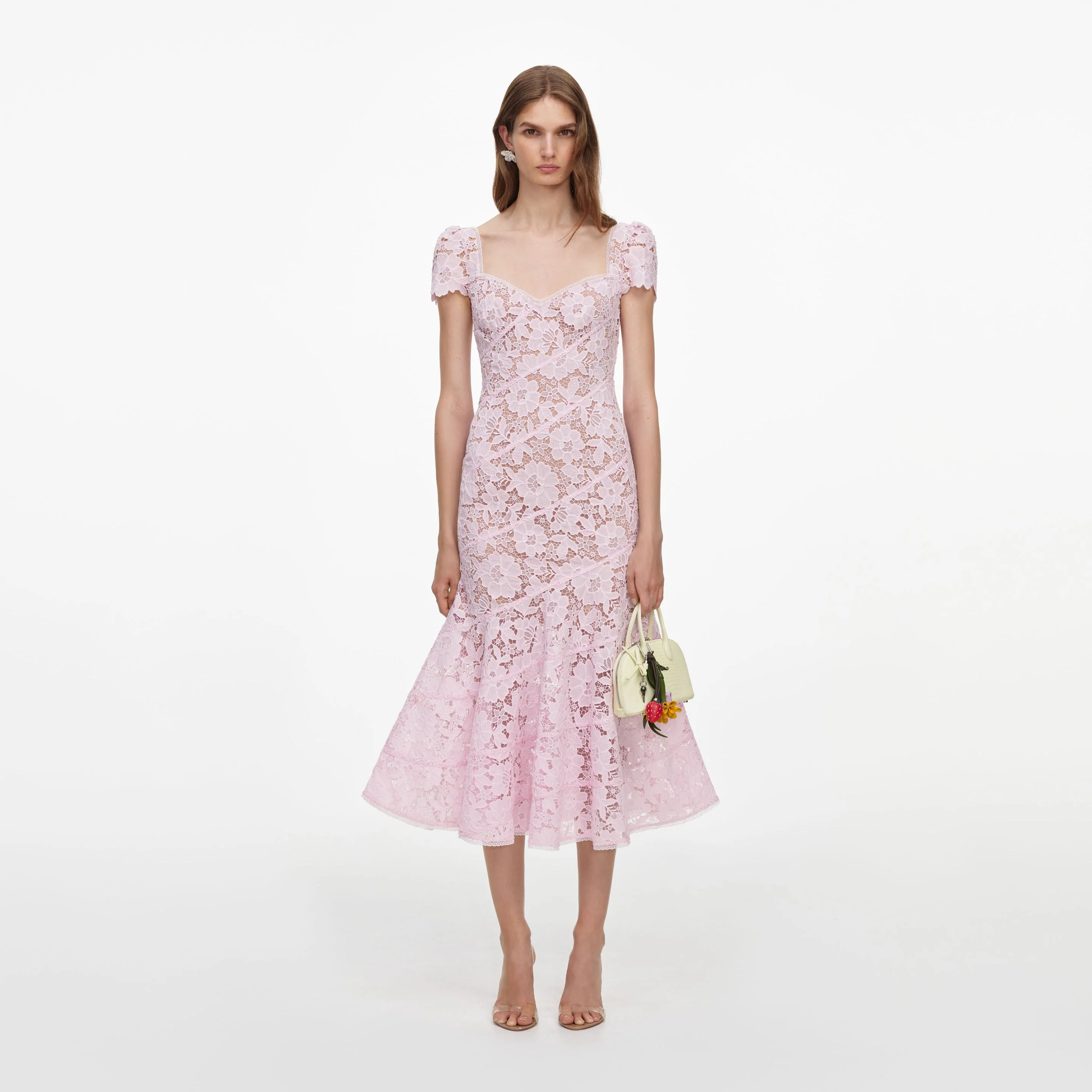 Pink Spiral Lace Midi Dress - 1