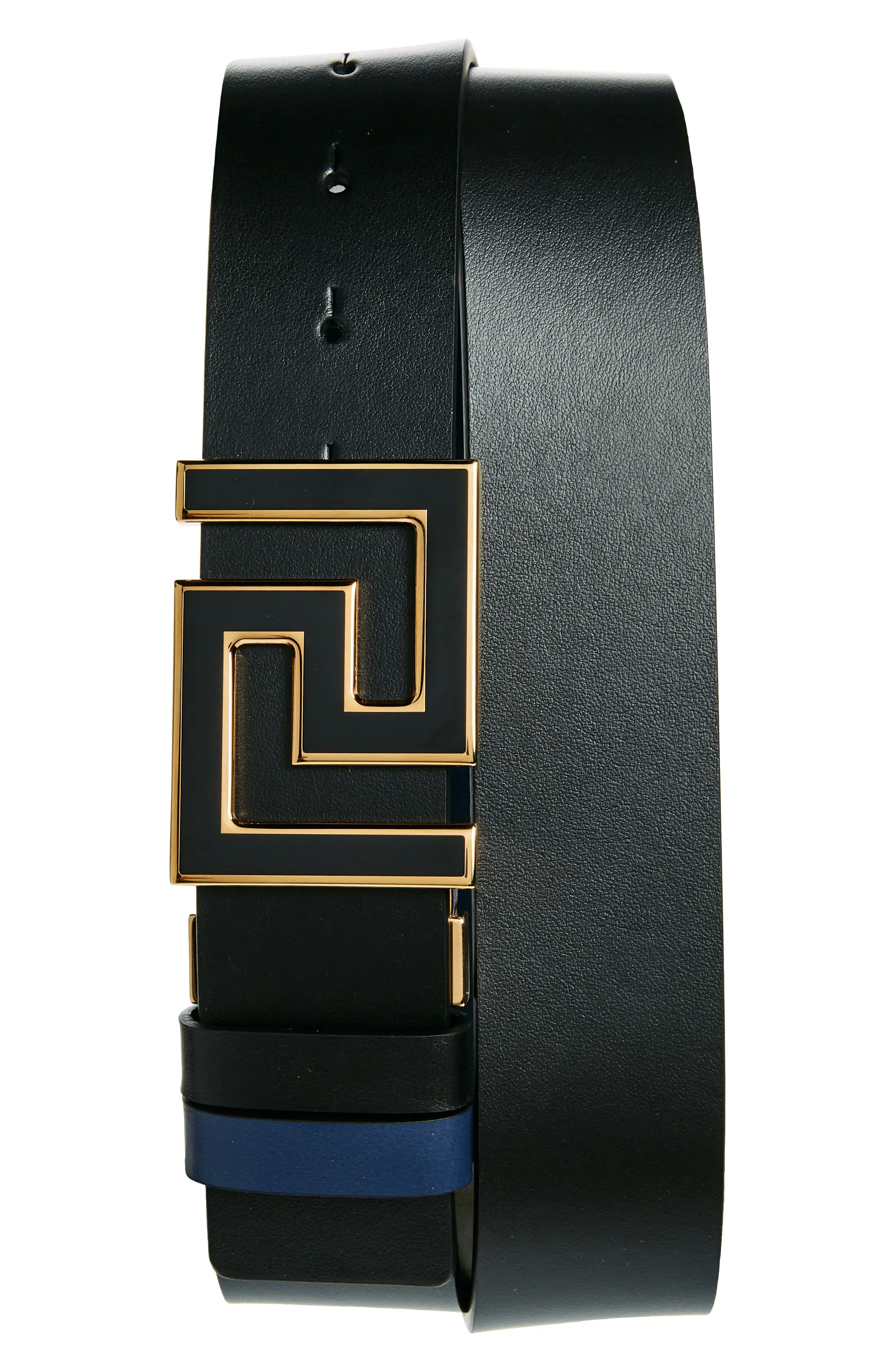 Reversible La Greca Buckle Belt in Black Navy Blue  Gold - 1