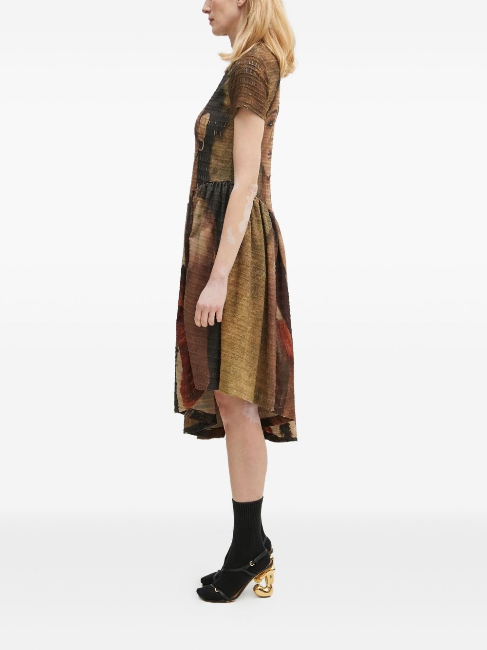 portrait-print gathered dress - 3