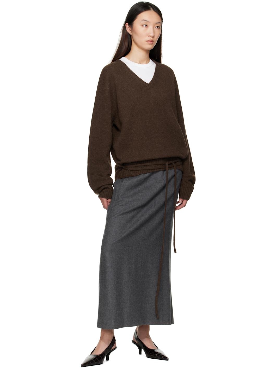 Brown Alpaca V-Neck Sweater - 4