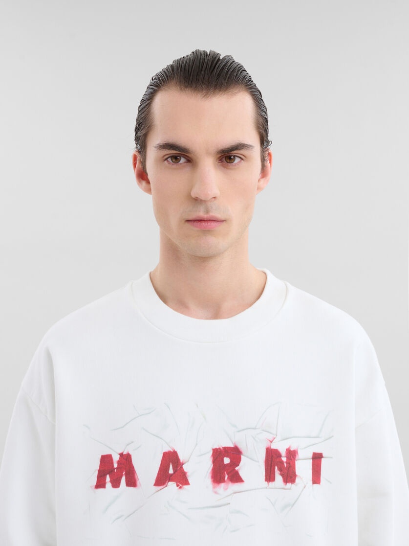 WHITE ORGANIC COTTON SWEATSHIRT WITH WRINKLED MARNI LOGO - 4