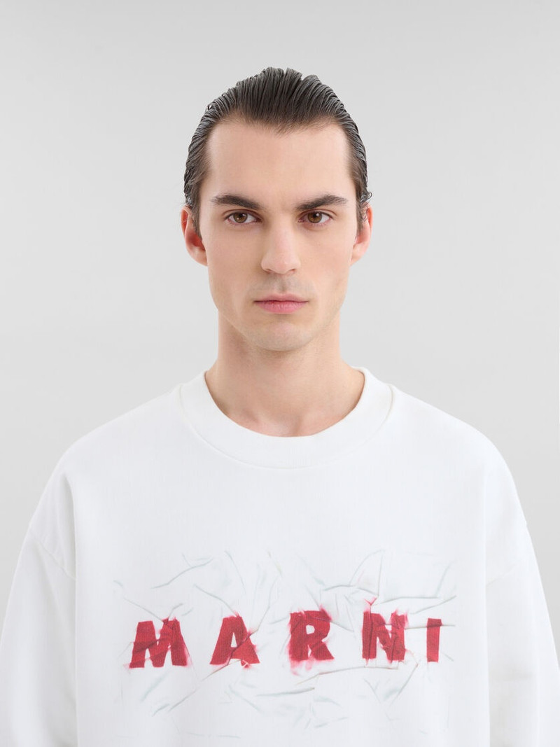 WHITE ORGANIC COTTON SWEATSHIRT WITH WRINKLED MARNI LOGO 4