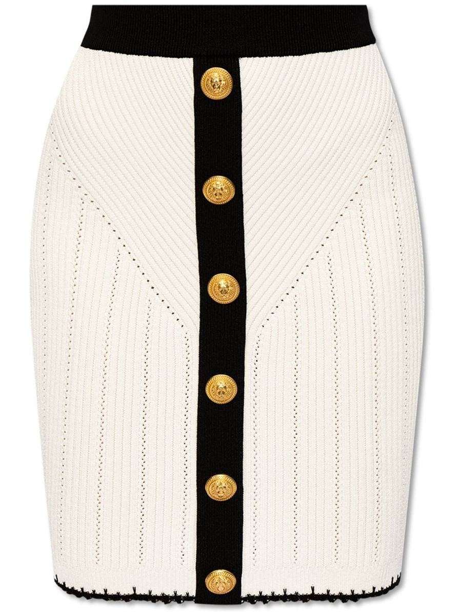 BALMAIN MINI SKIRT WITH DECORATIVE BUTTONING - 1