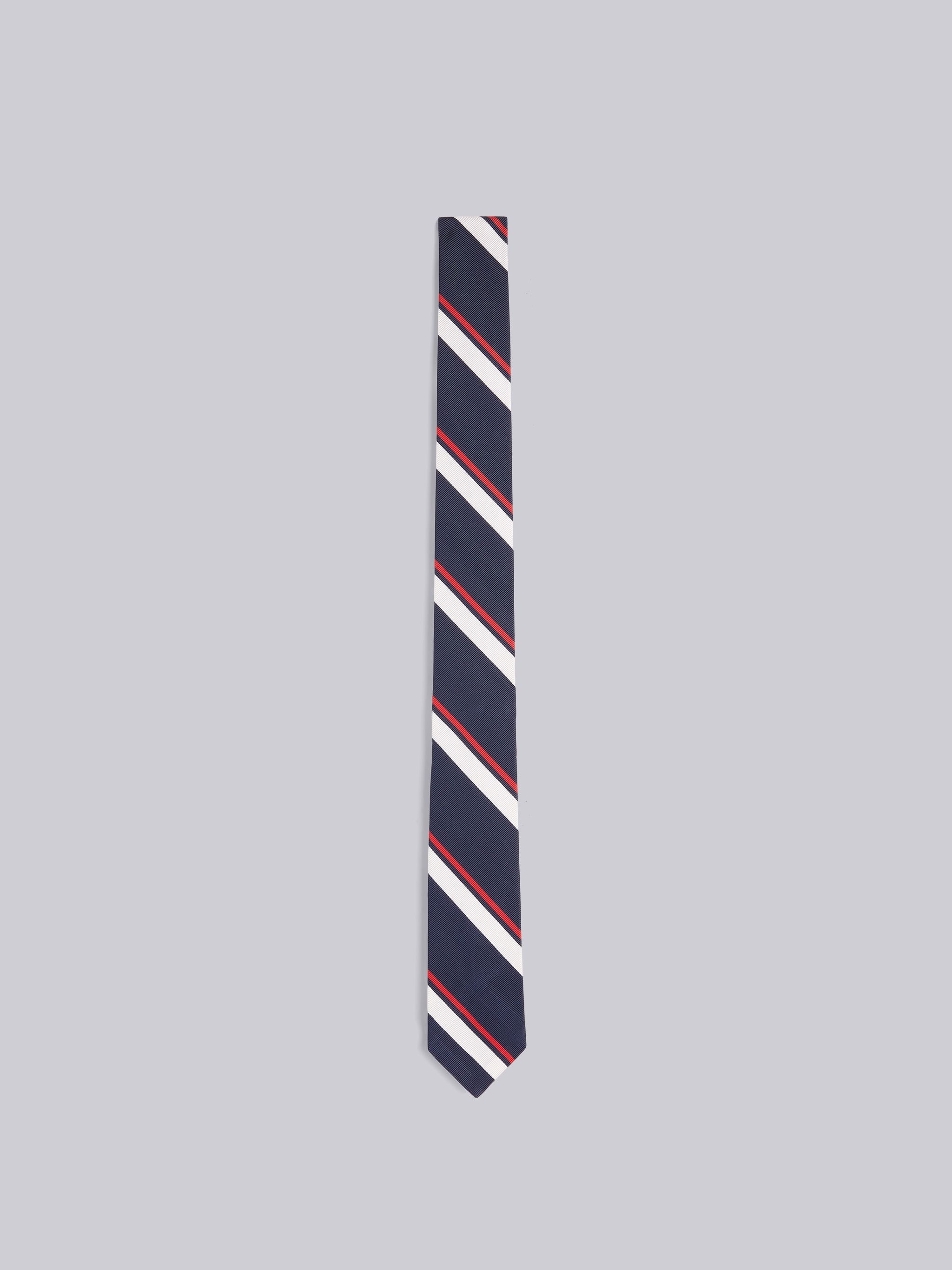 Navy Silk Cotton Jacquard Bold Rep Stripe Classic Tie - 1