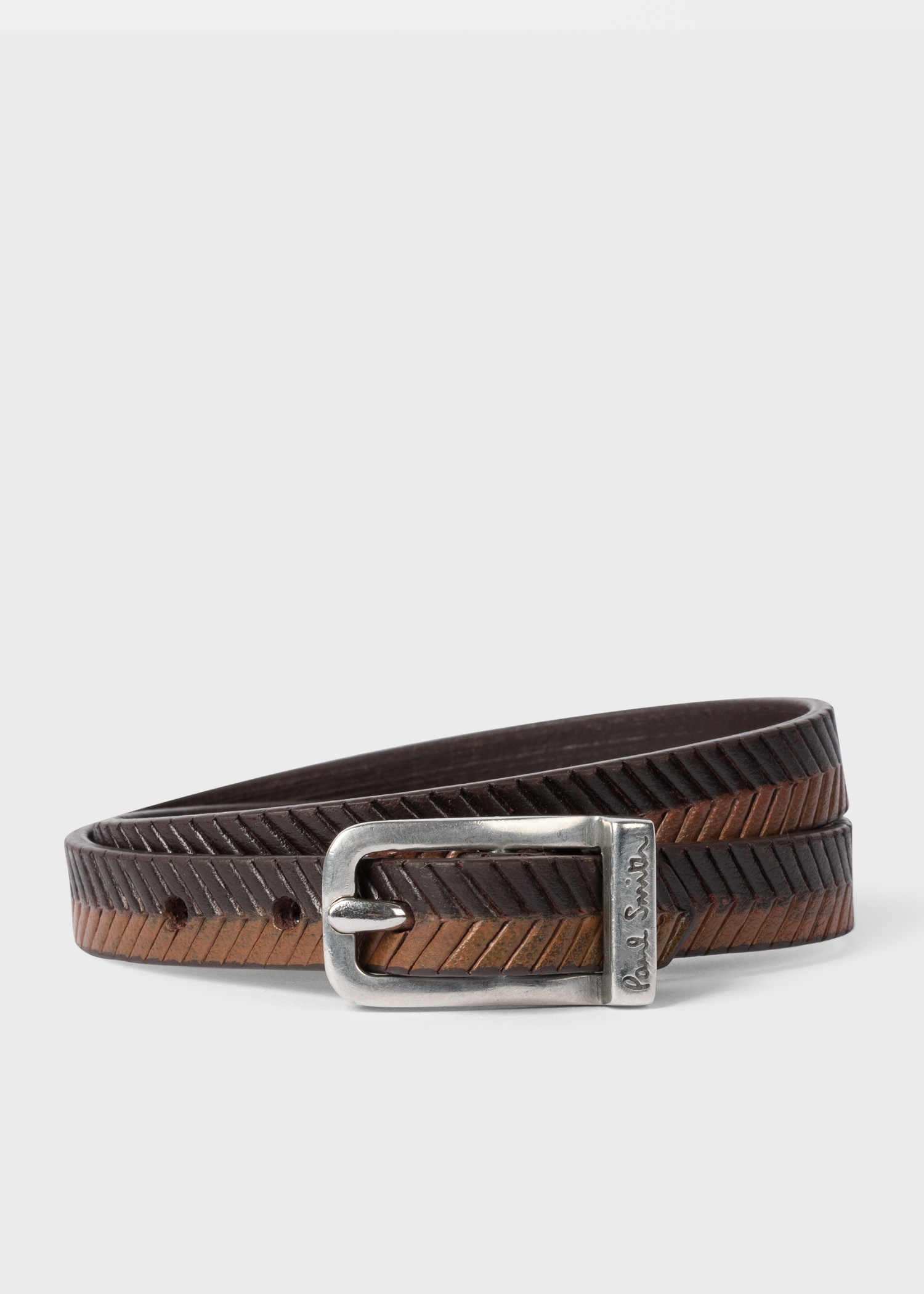 Two-Tone Brown Herringbone Leather Bracelet - 1
