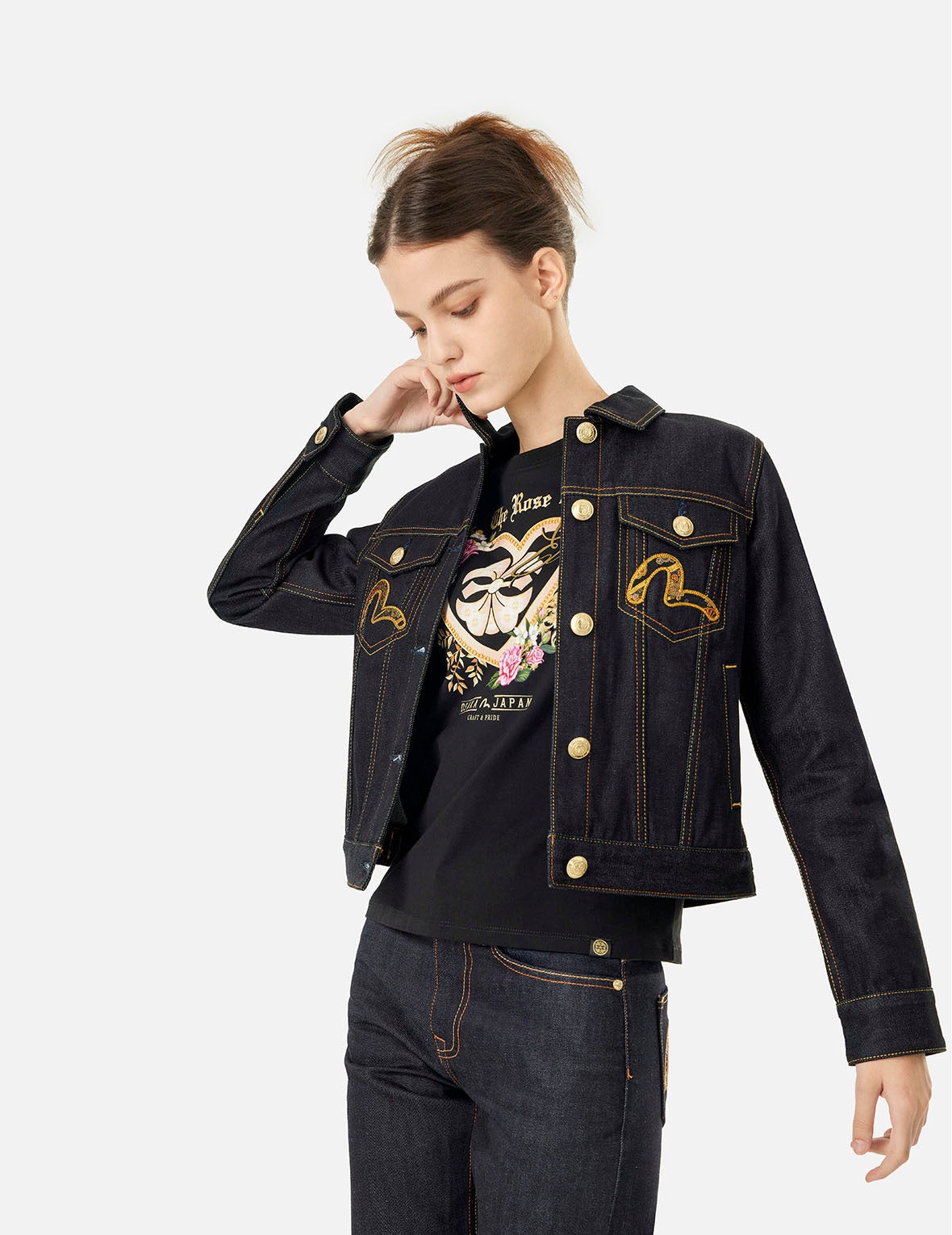 BROCADE ROSE AND LOGO EMBROIDERY REGULAR FIT DENIM JACKET - 6